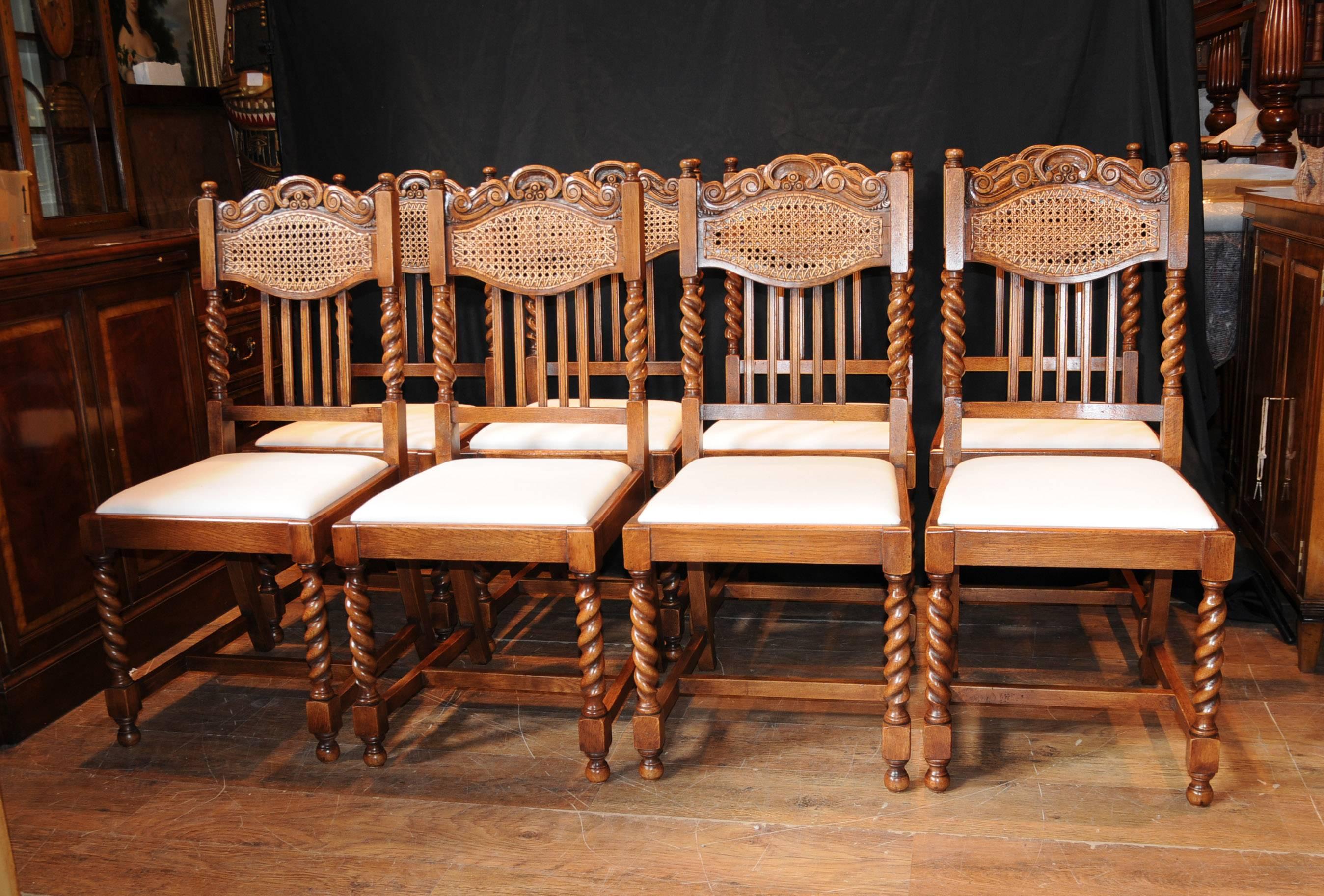 Set of Eight Barley Twist Dining Chairs Kitchen Farmhouse Chair For Sale 3
