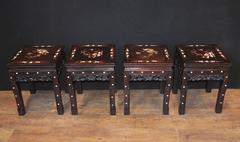 Chinese Antique Hardwood Table and Stool Dining Set Mother-of-Pearl Inlay