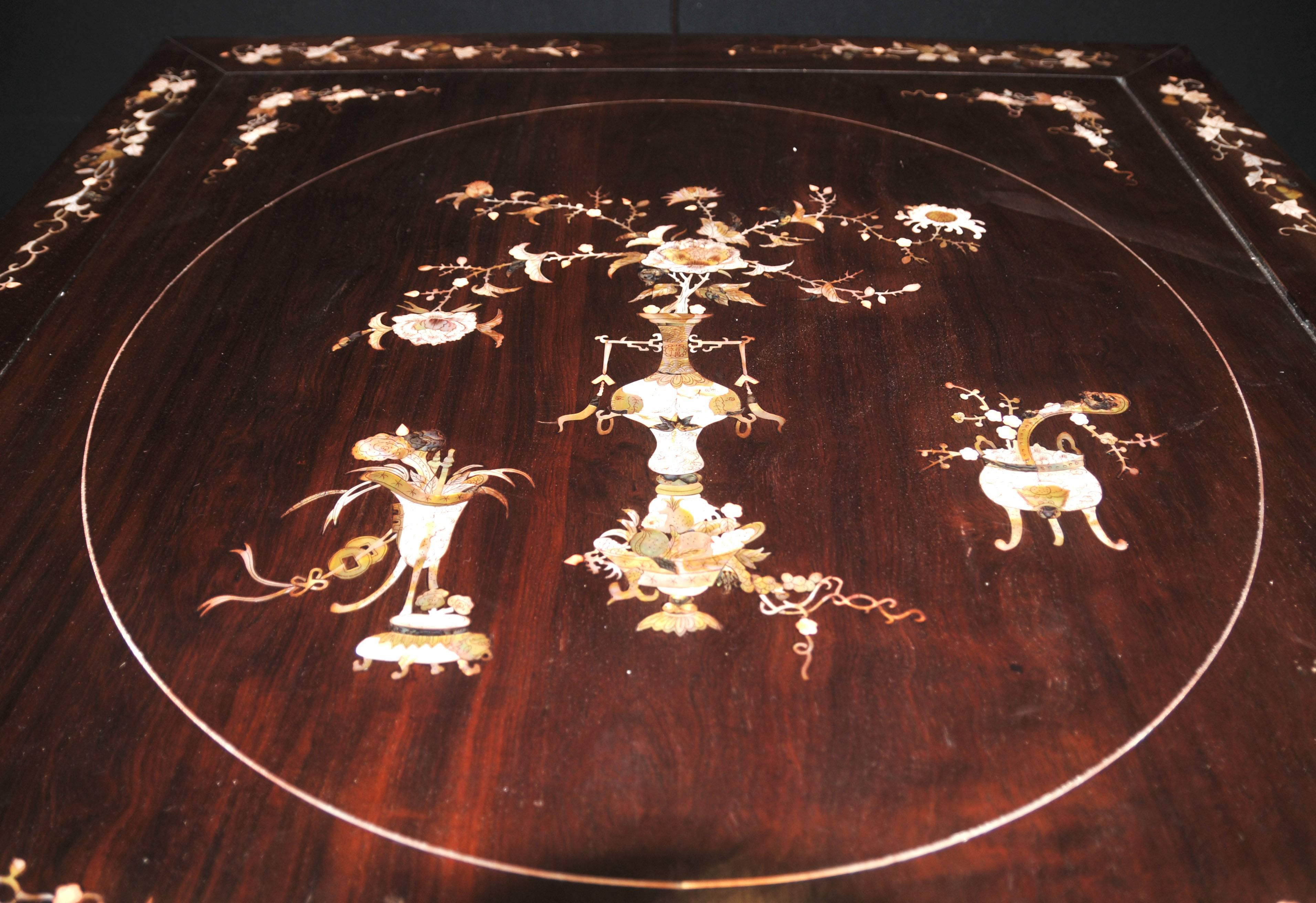 Chinese Antique Hardwood Table and Stool Dining Set Mother-of-Pearl Inlay 3