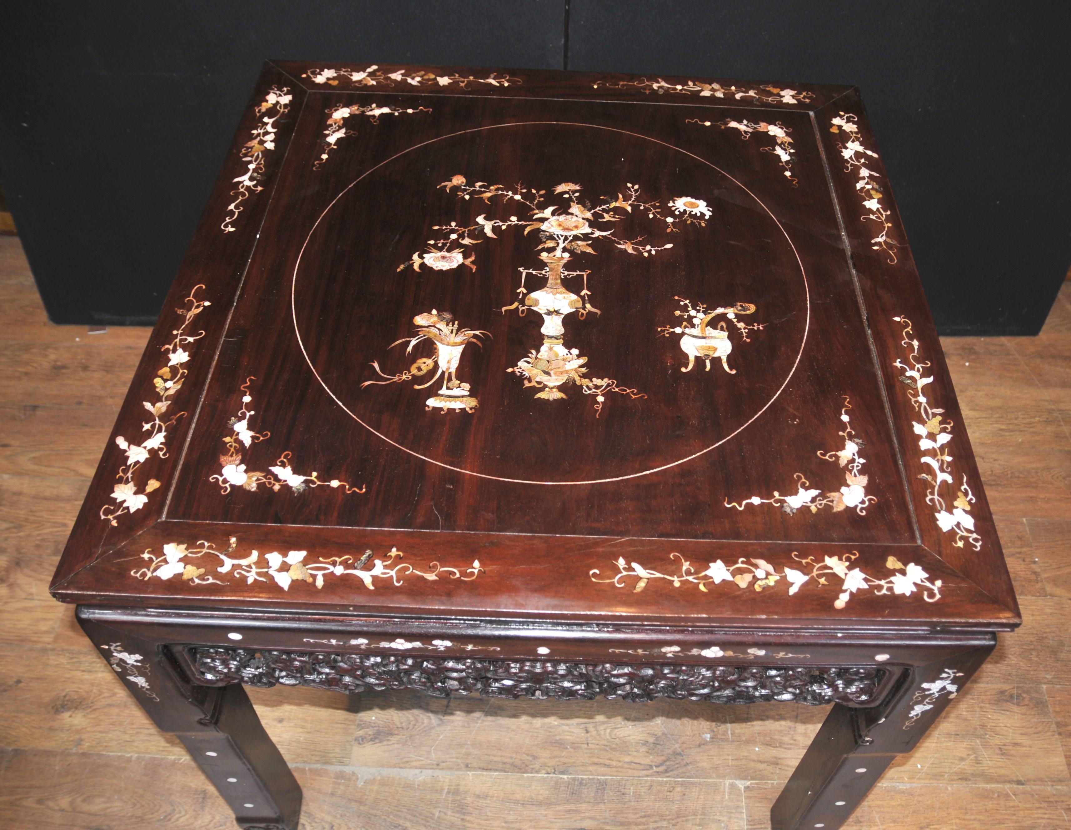 Chinese Antique Hardwood Table and Stool Dining Set Mother-of-Pearl Inlay 2