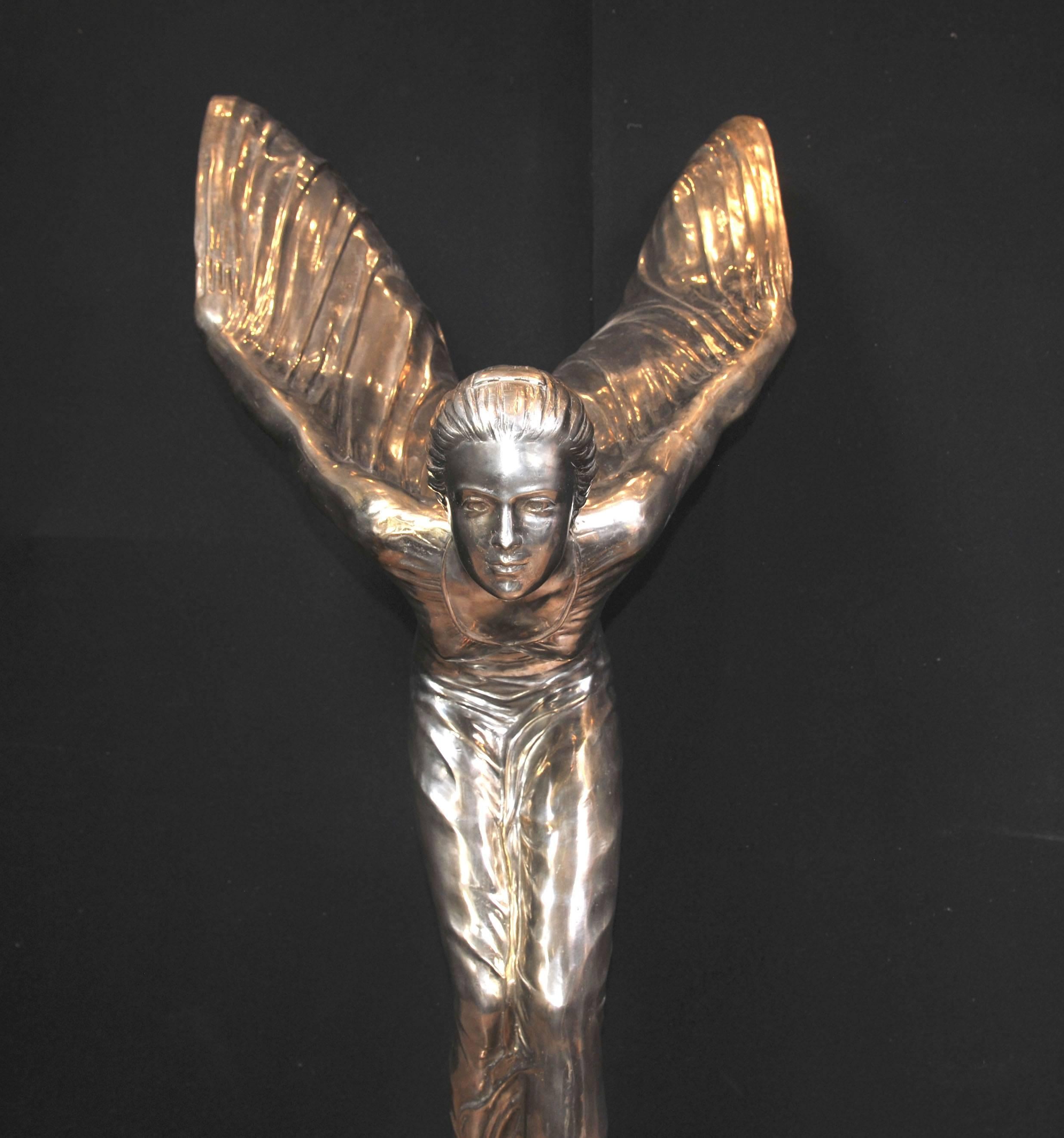Mid-20th Century Extra Large Silver Bronze Flying Lady Art Nouveau Statue Charles Sykes For Sale