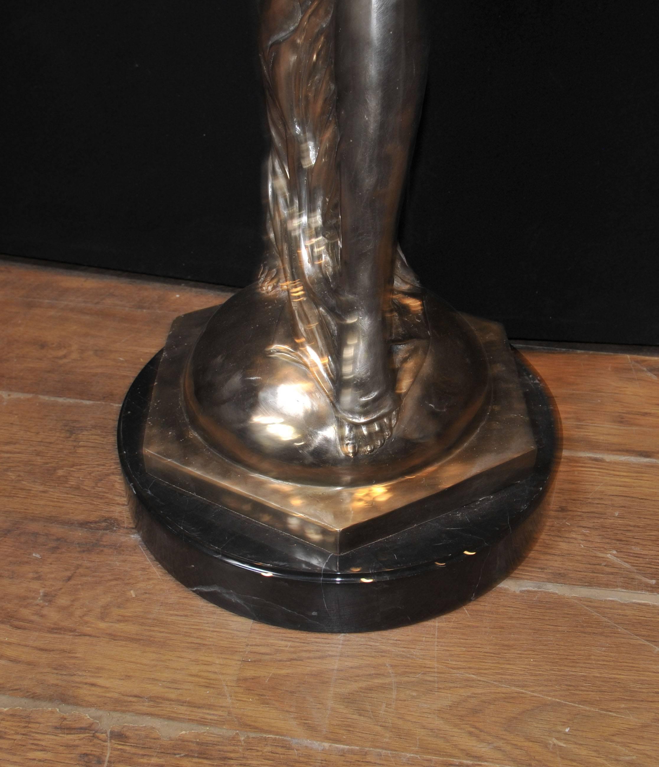 Extra Large Silver Bronze Flying Lady Art Nouveau Statue Charles Sykes For Sale 1
