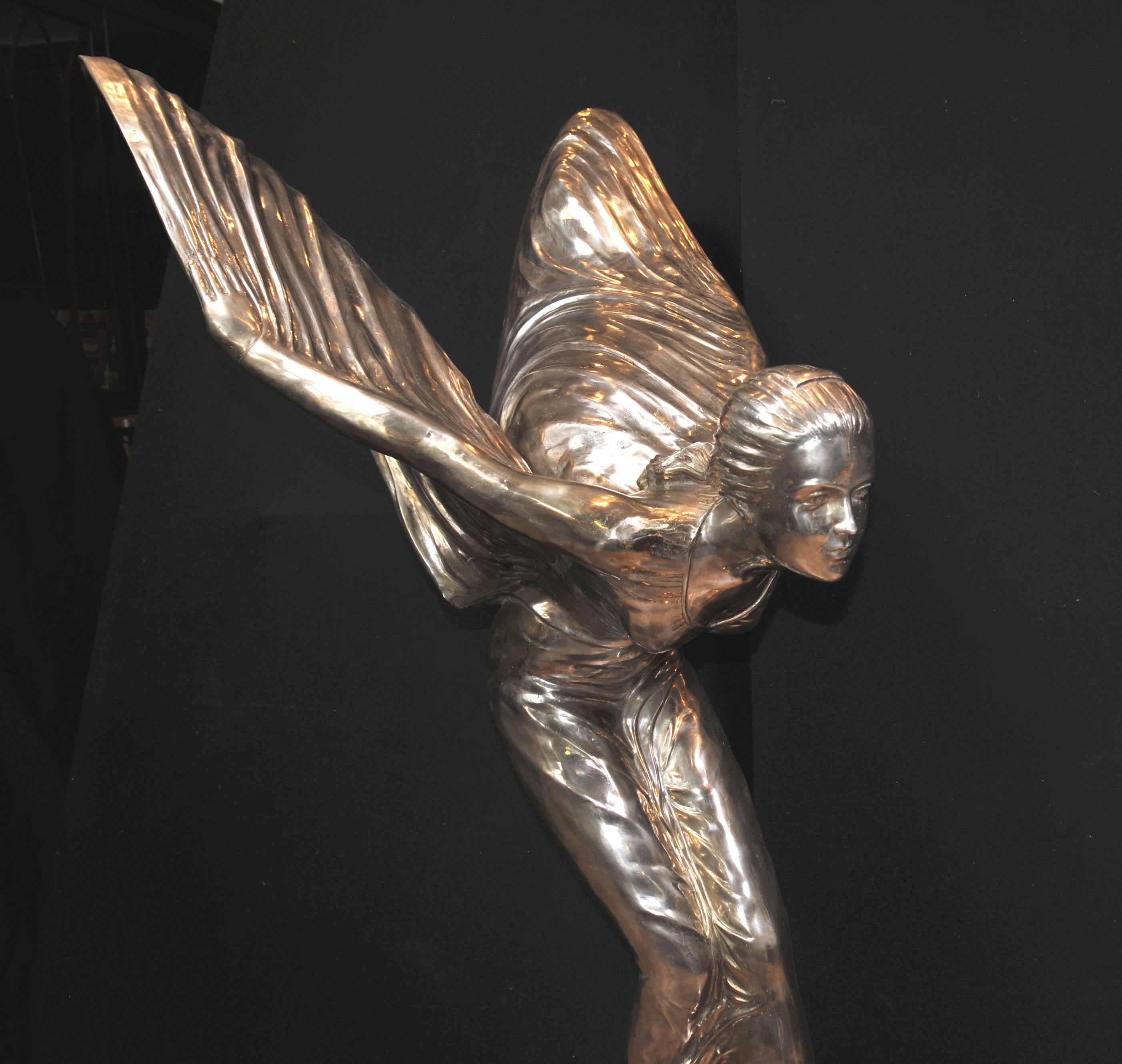 Extra Large Silver Bronze Flying Lady Art Nouveau Statue Charles Sykes For Sale 2