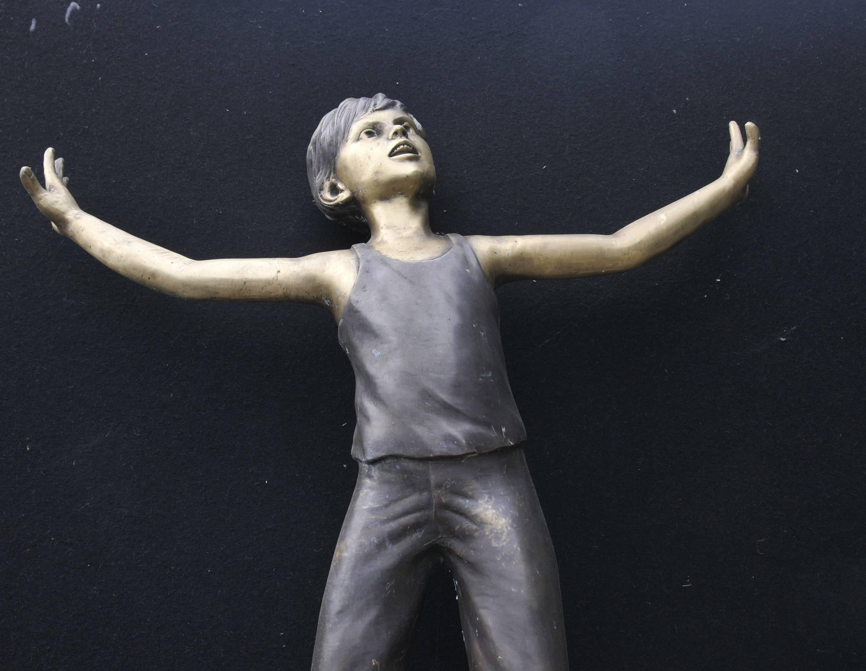 Late 20th Century Extra Large Lifesize Bronze Statue Three Children Acrobatics Garden Sculpture