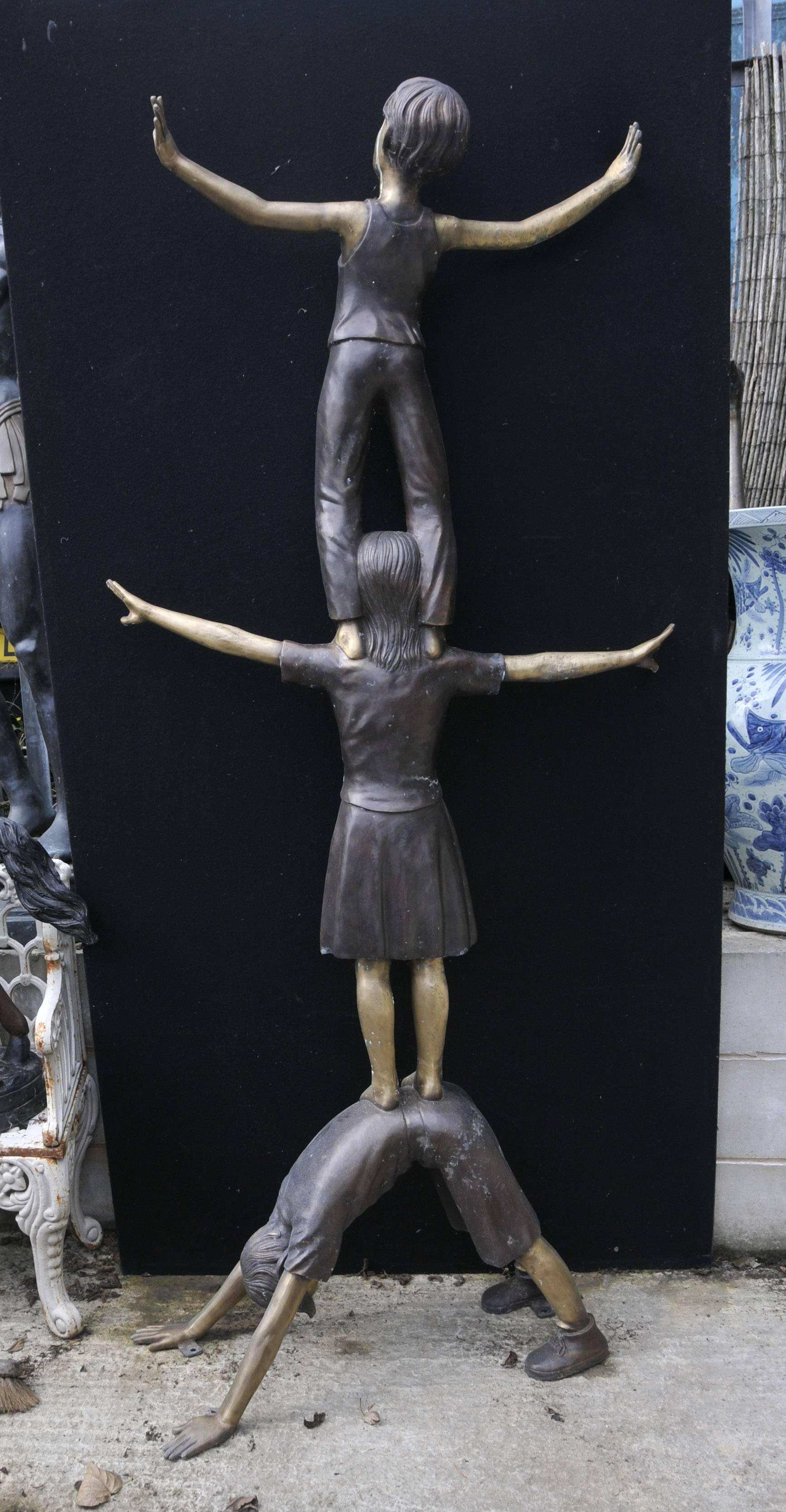 Extra Large Lifesize Bronze Statue Three Children Acrobatics Garden Sculpture 3