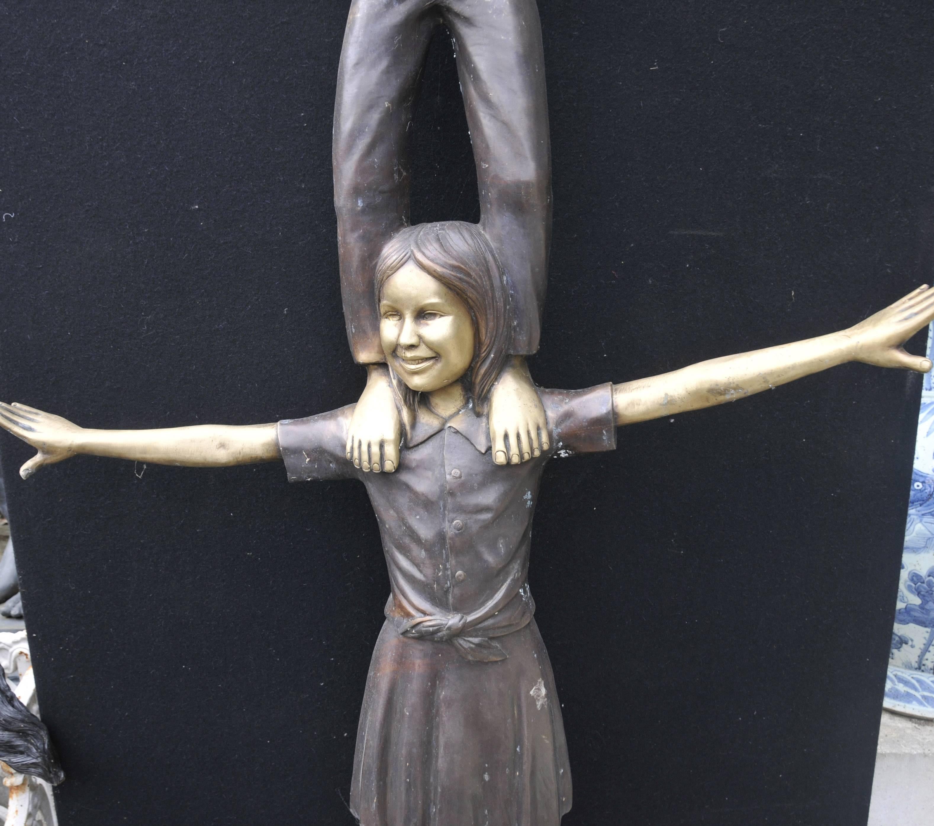 Extra Large Lifesize Bronze Statue Three Children Acrobatics Garden Sculpture 4