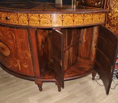 Pair of Regency Style Inlaid Commodes Demilune Cabinets Marquetry Inlay