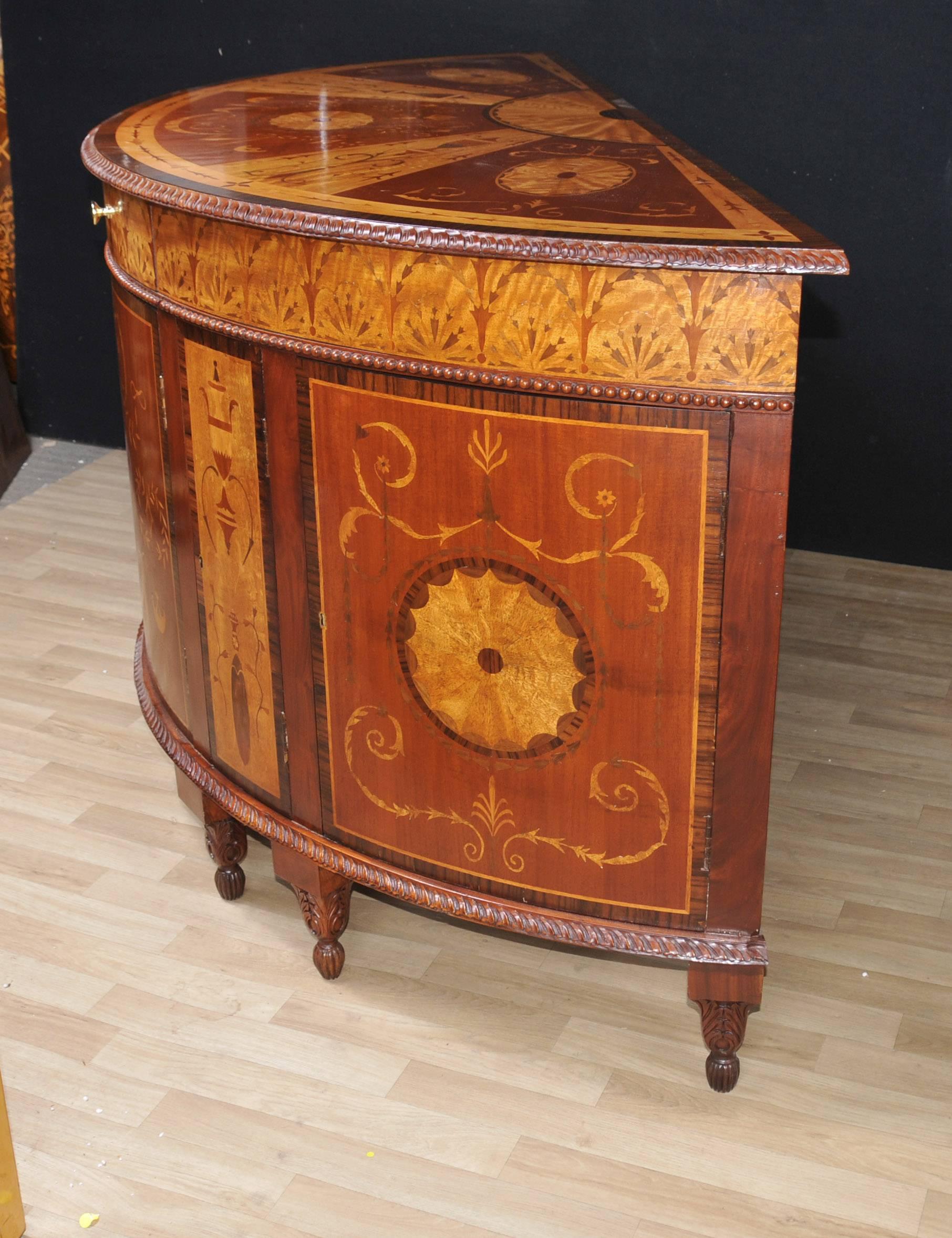 Pair of Regency Style Inlaid Commodes Demilune Cabinets Marquetry Inlay For Sale 1