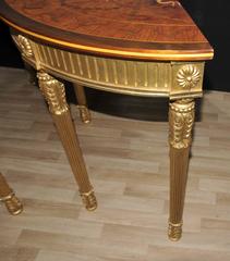 Pair of Adams Regency Style Console Tables Demilune Marquetry Inlay Tops