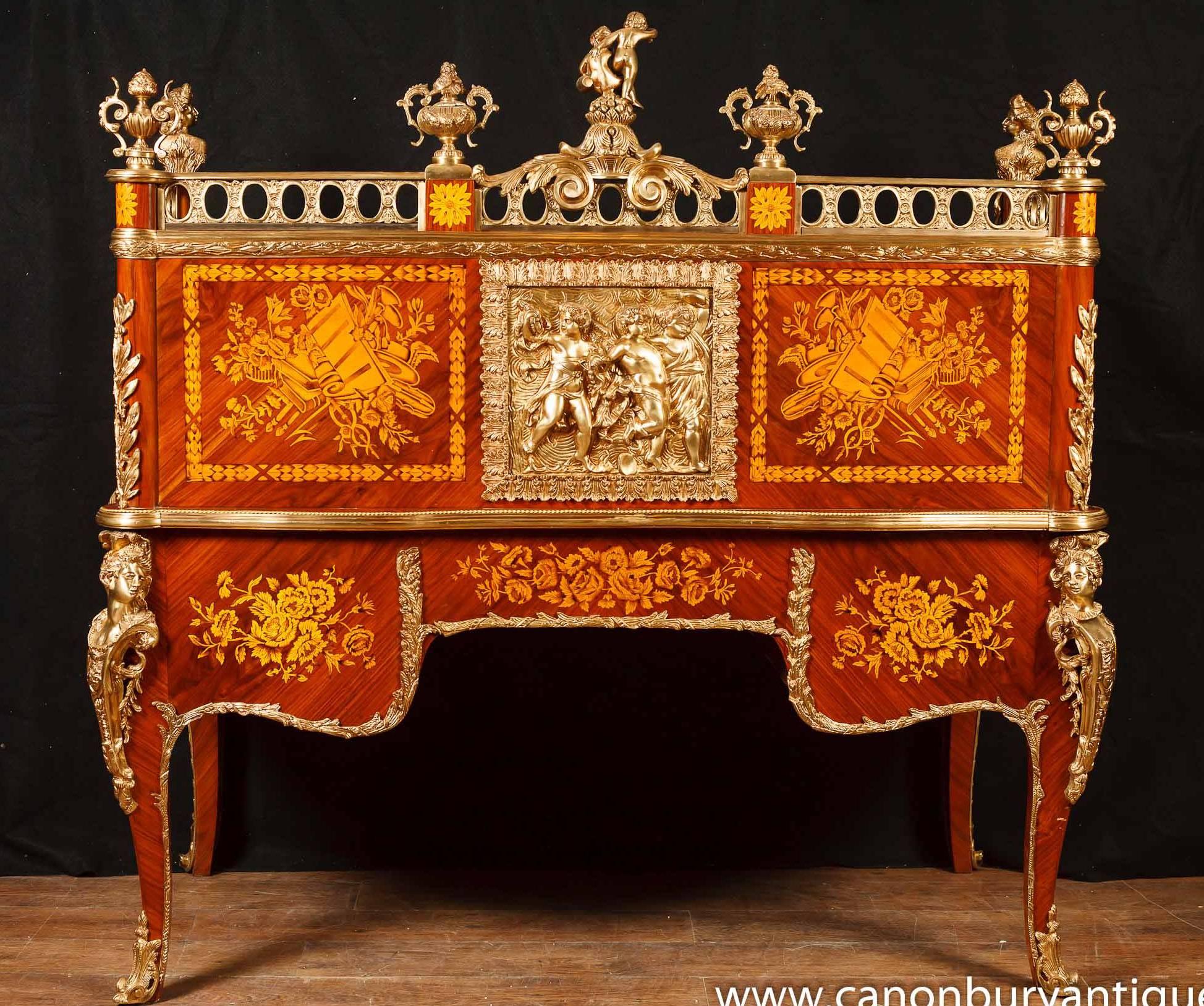 French Louis XV Bureau Du Roi Roll Top Desk Inlay 2
