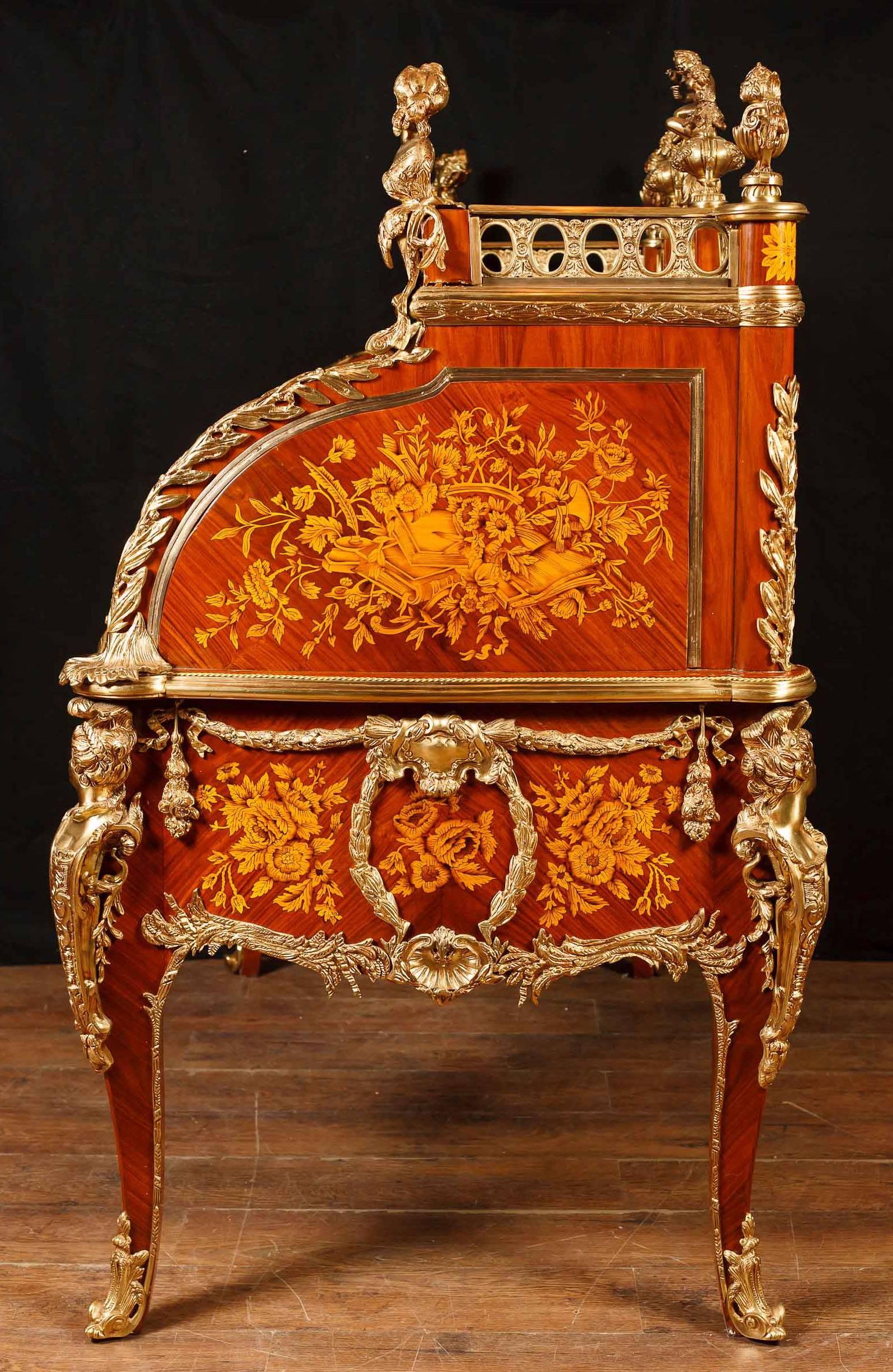 French Louis XV Bureau Du Roi Roll Top Desk Inlay 1
