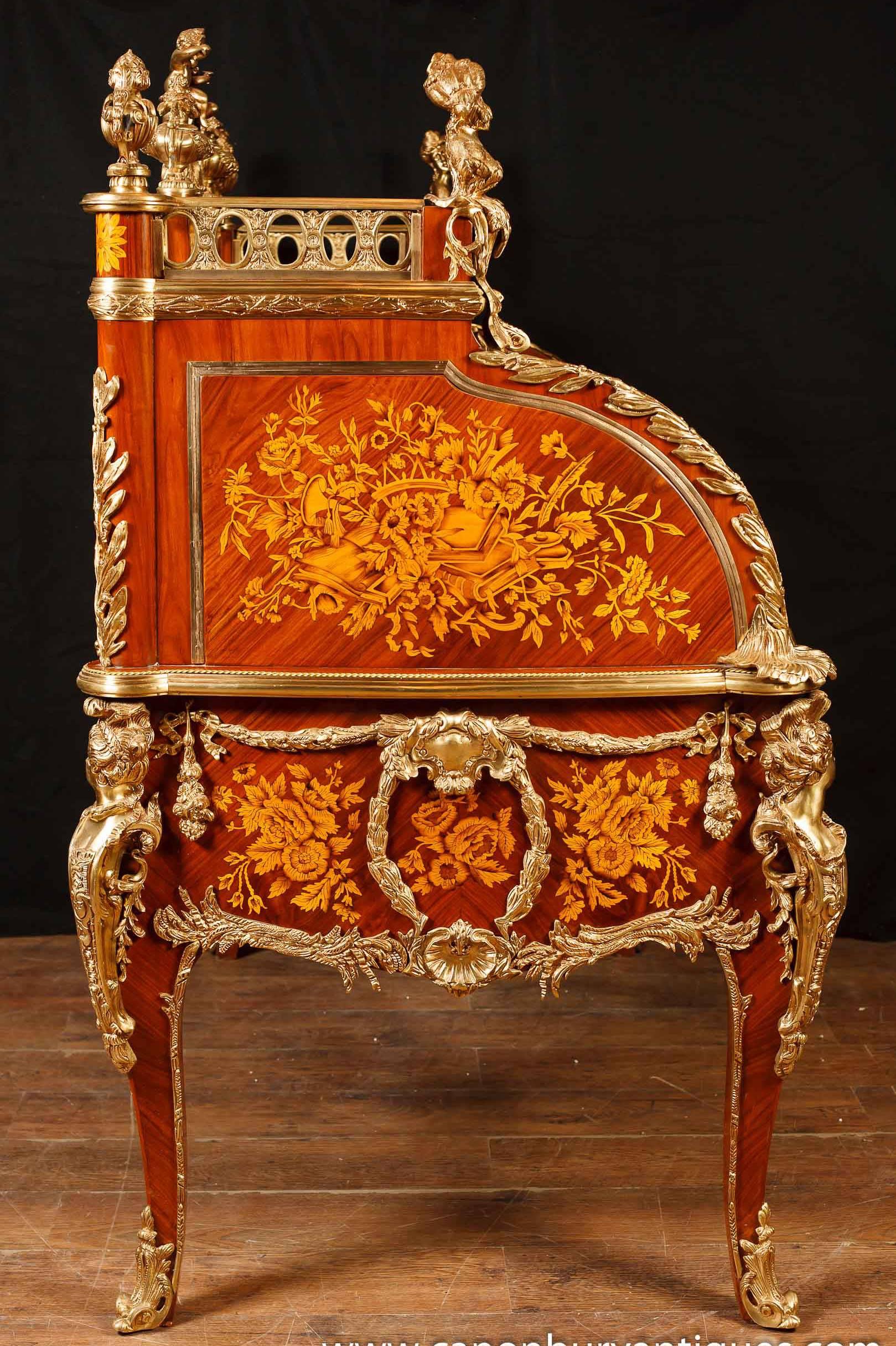 Late 20th Century French Louis XV Bureau Du Roi Roll Top Desk Inlay