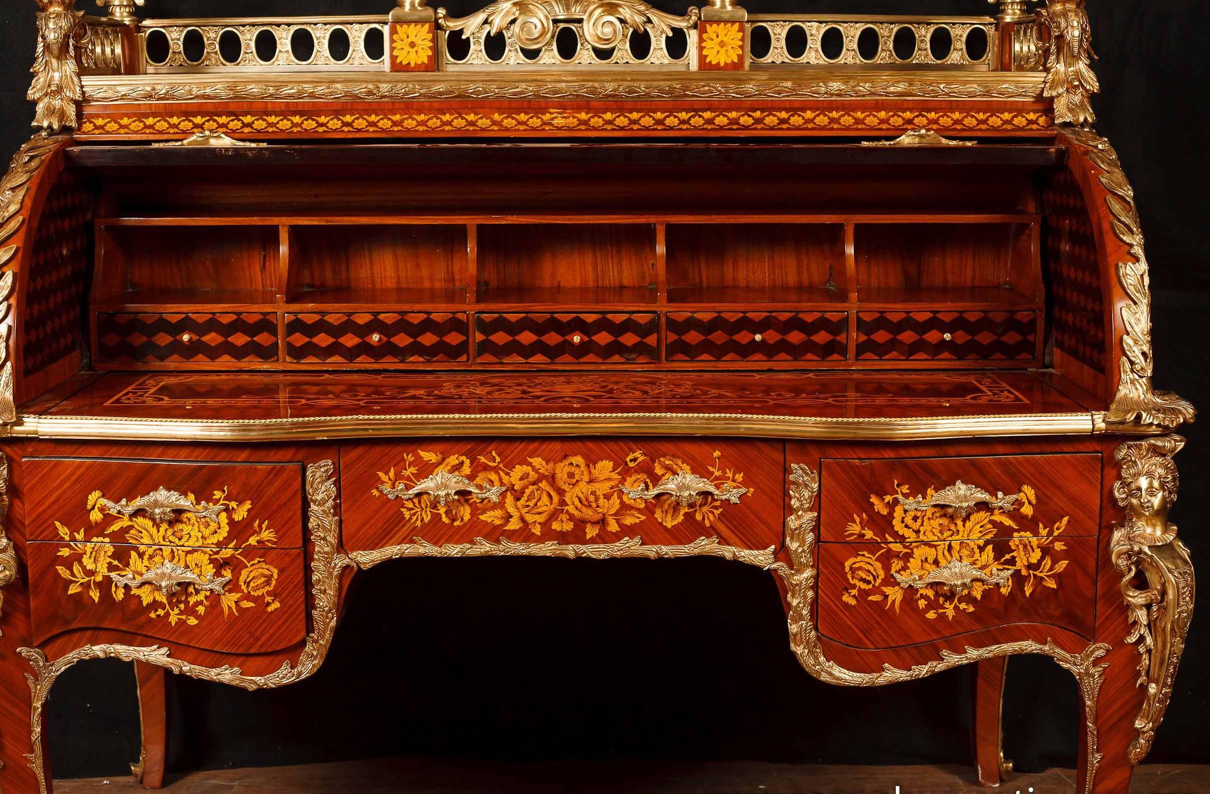 French Louis XV Bureau Du Roi Roll Top Desk Inlay 4