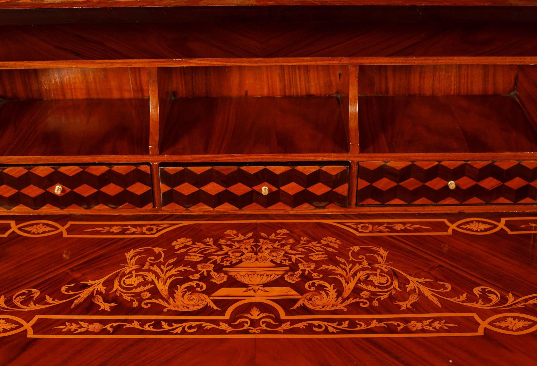 French Louis XV Bureau Du Roi Roll Top Desk Inlay 3