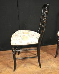 Pair Antique Chinese Black Lacquer Dining Chairs Spindle Back