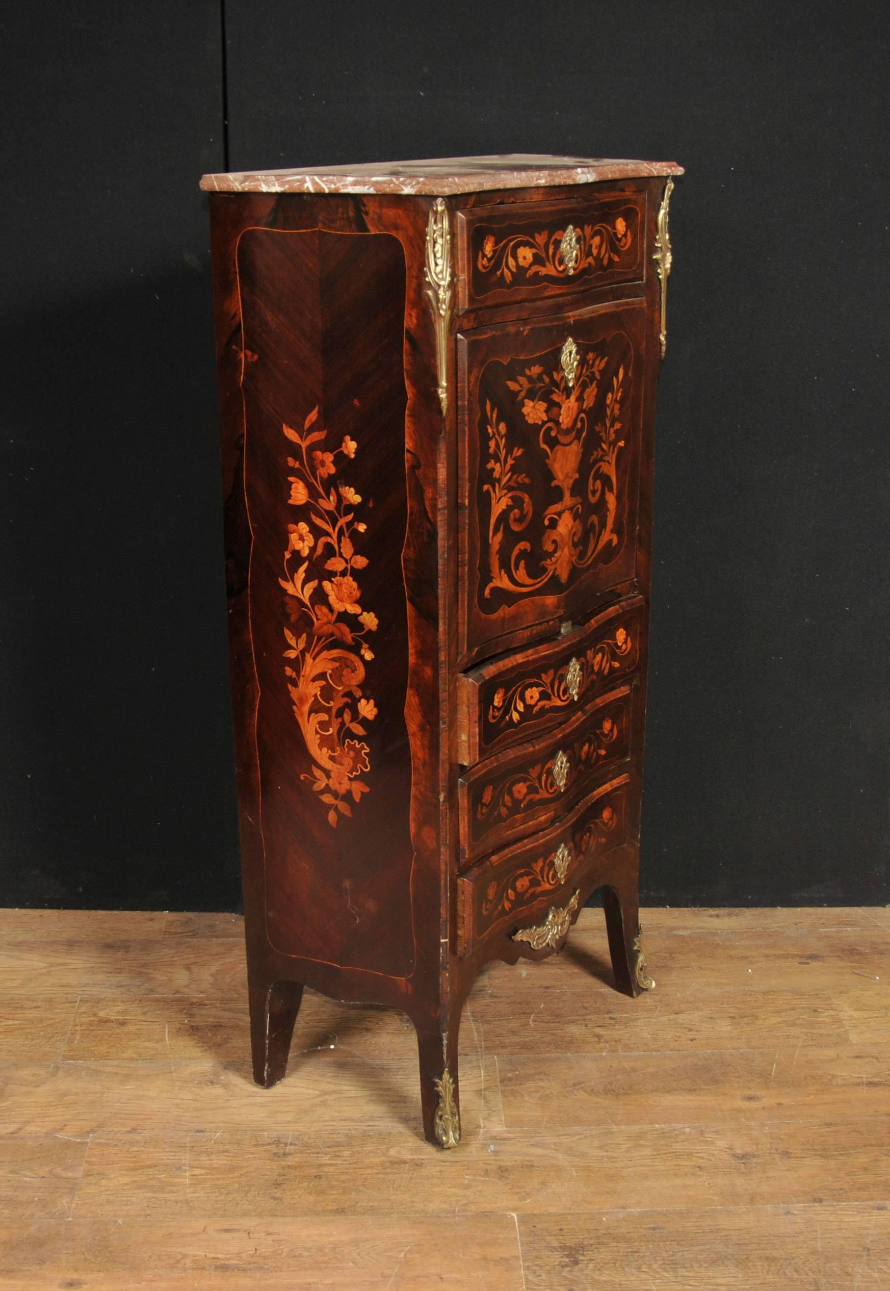 Antique French Empire Escritoire 1880 Desks Bureau Chest Marquetry Inlay In Good Condition For Sale In Potters Bar, Herts