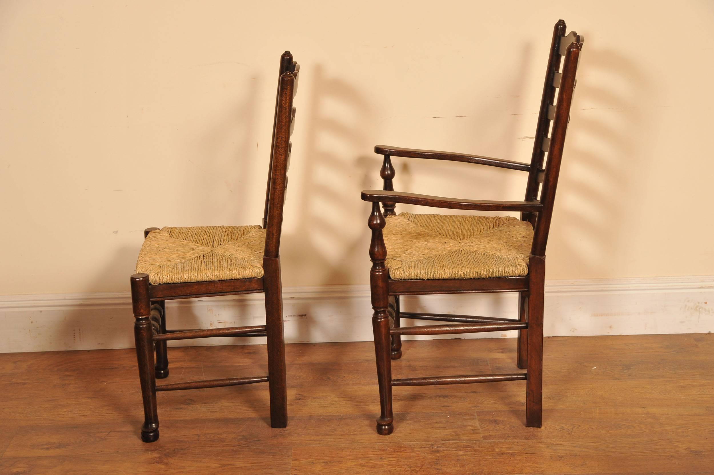 Late 20th Century English Oak Barley Twist Refectory Table and Set of Ladderback Chairs For Sale