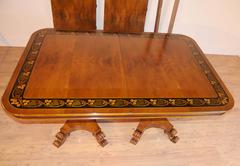 Walnut Inlay Regency Style Pedestal Dining Table