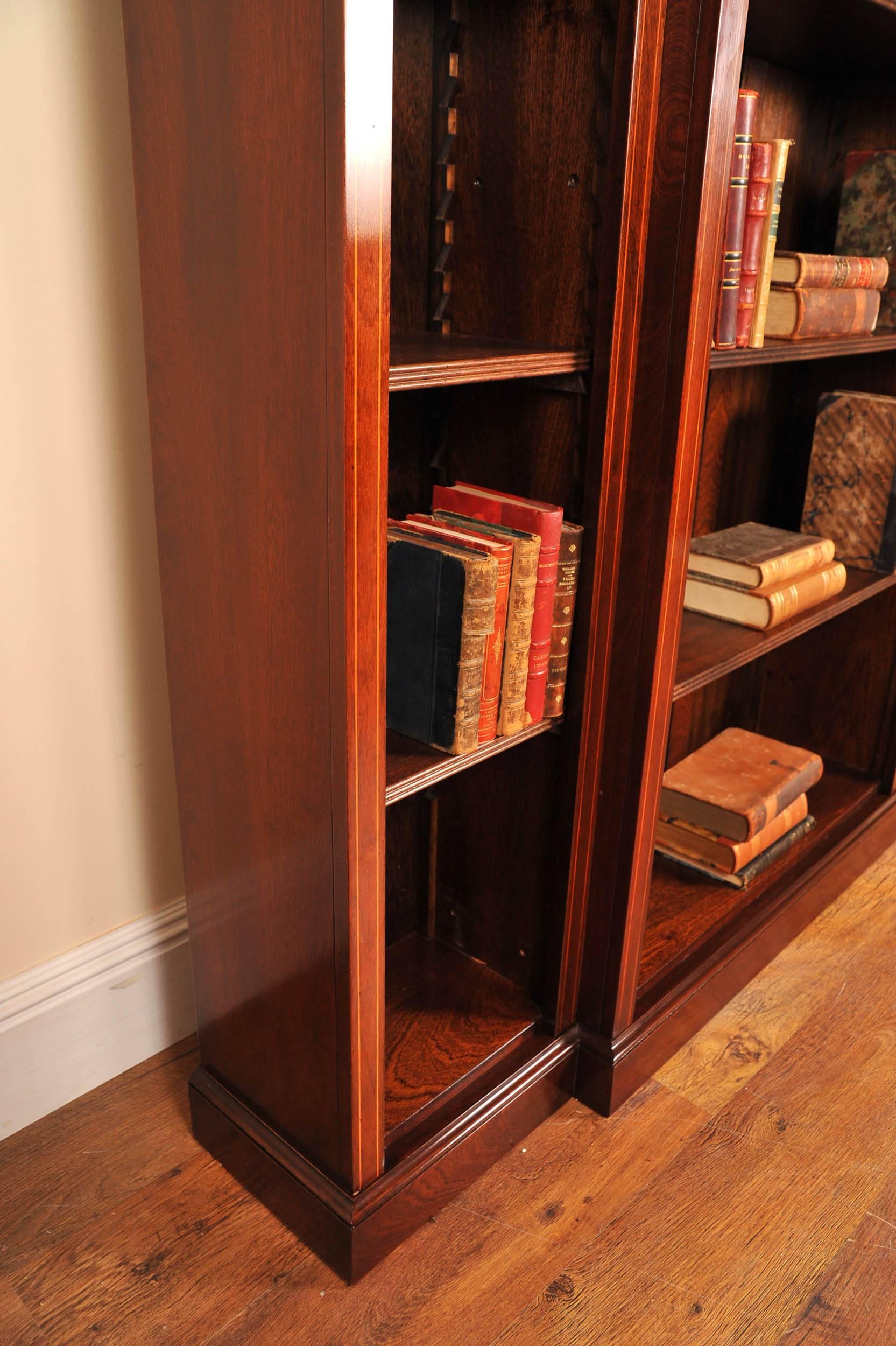 English Sheraton Style Open Breakfront Bookcase For Sale 1