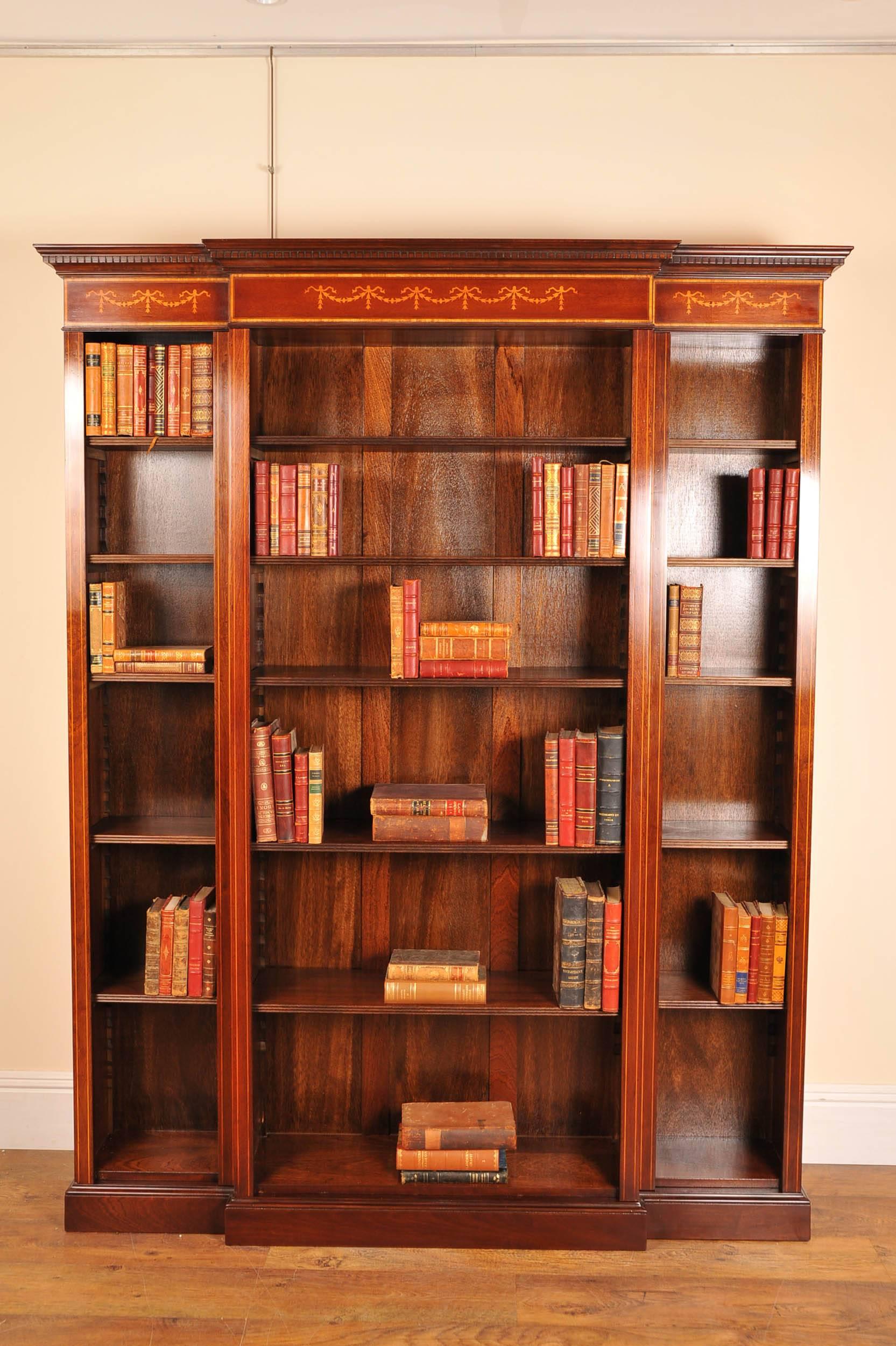 English Sheraton Style Open Breakfront Bookcase For Sale 3