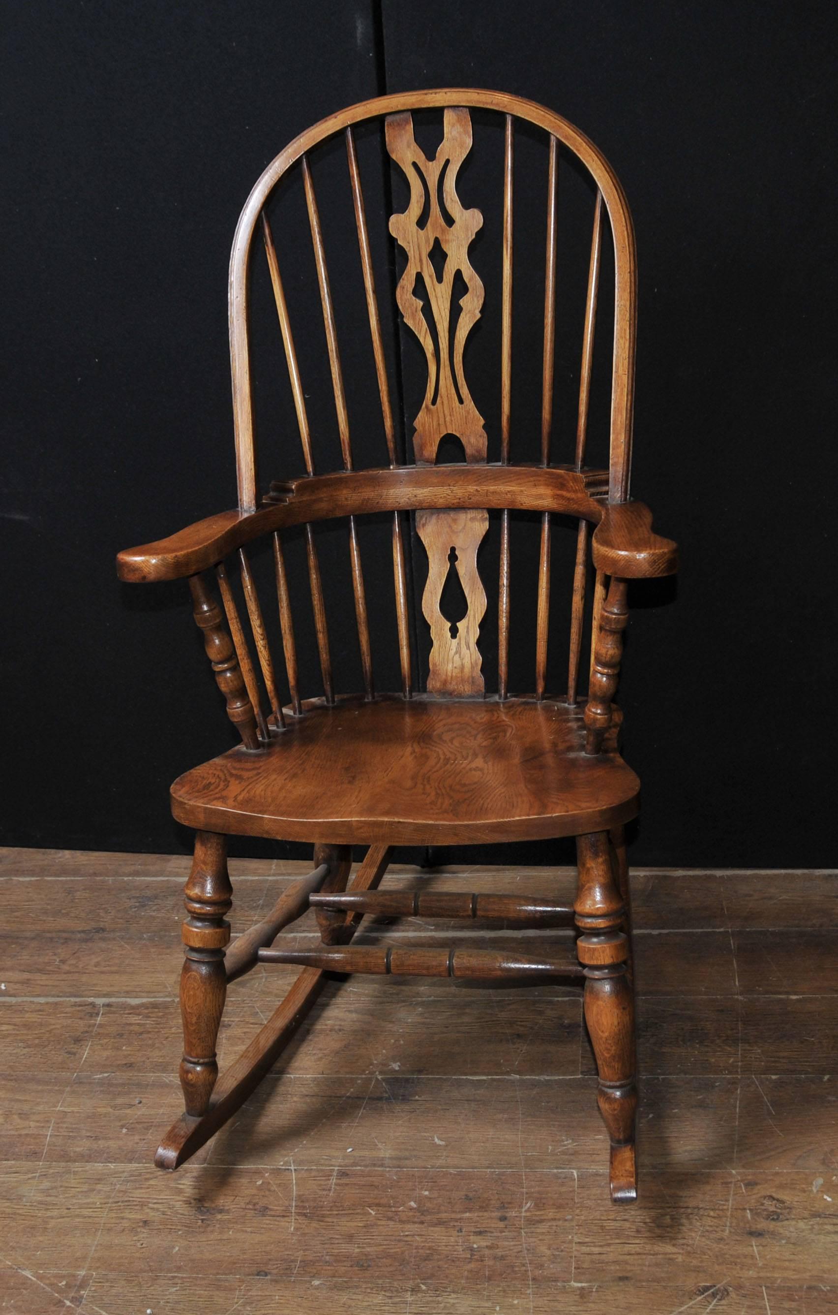You are viewing a gorgeous hand-carved English Windsor rocking chair. The Windsor chair is a perennial favourite so imagine my delight to find a unique rocking chair version of it on a recent buying trip in Norfolk! The chair has been handcrafted
