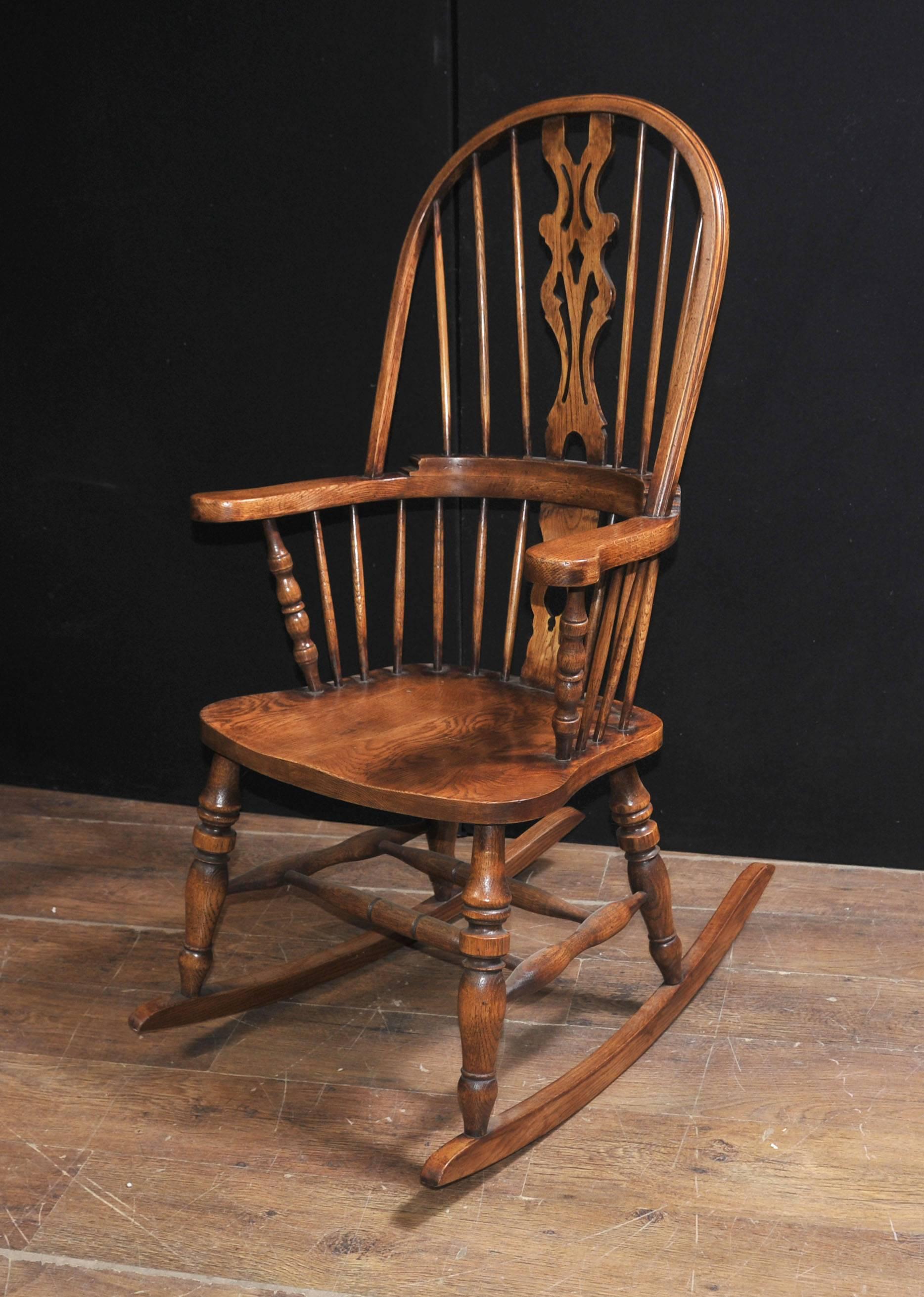 Hand-Carved English Windsor Rocking Chair Farmhouse Chairs For Sale 2