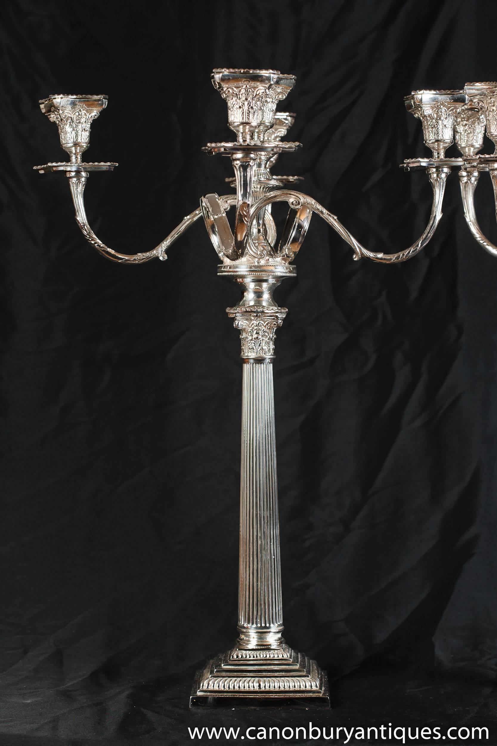 Regency Style Silver Plate Candelabras Doric Column Candles For Sale 1