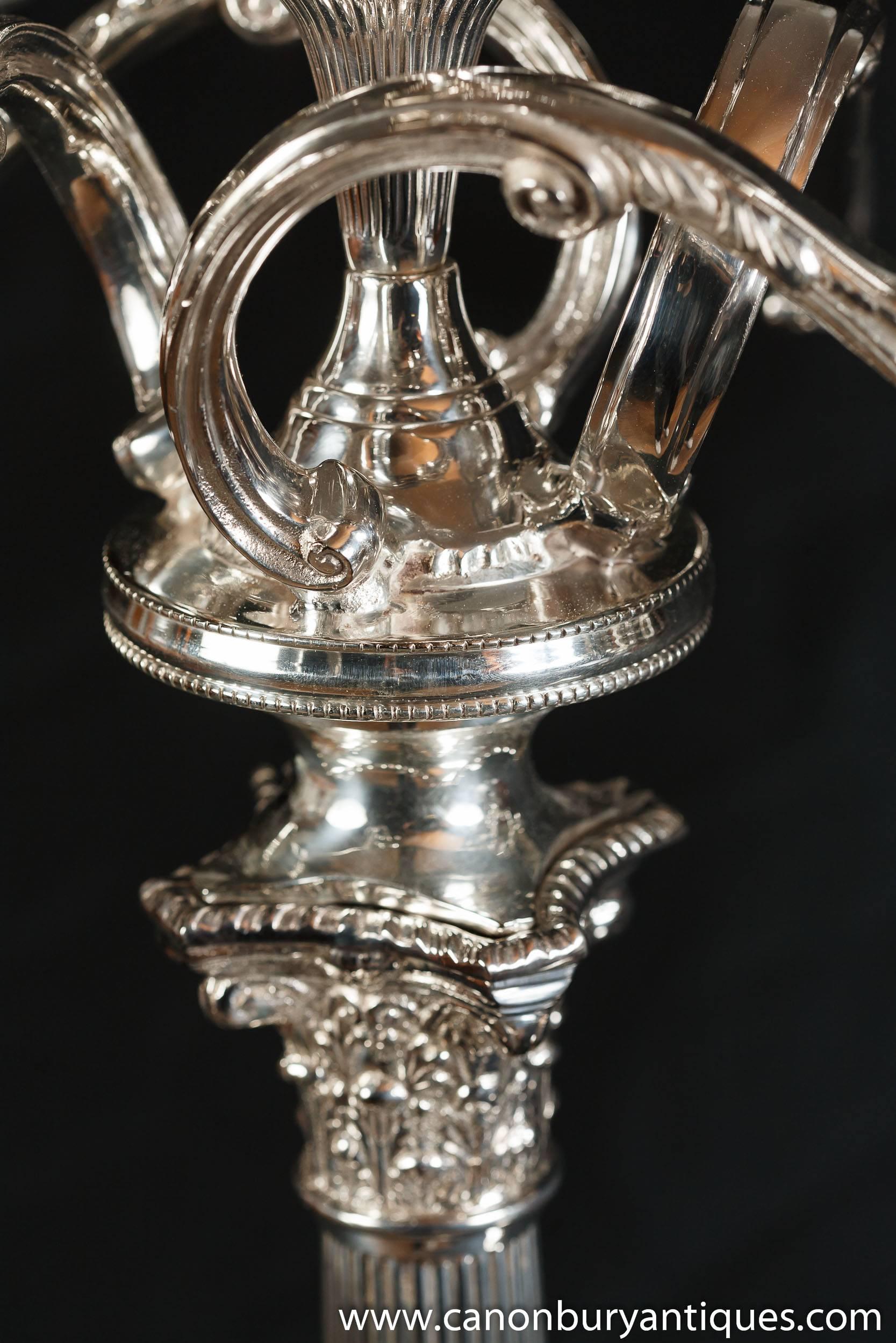 Regency Style Silver Plate Candelabras Doric Column Candles For Sale 2