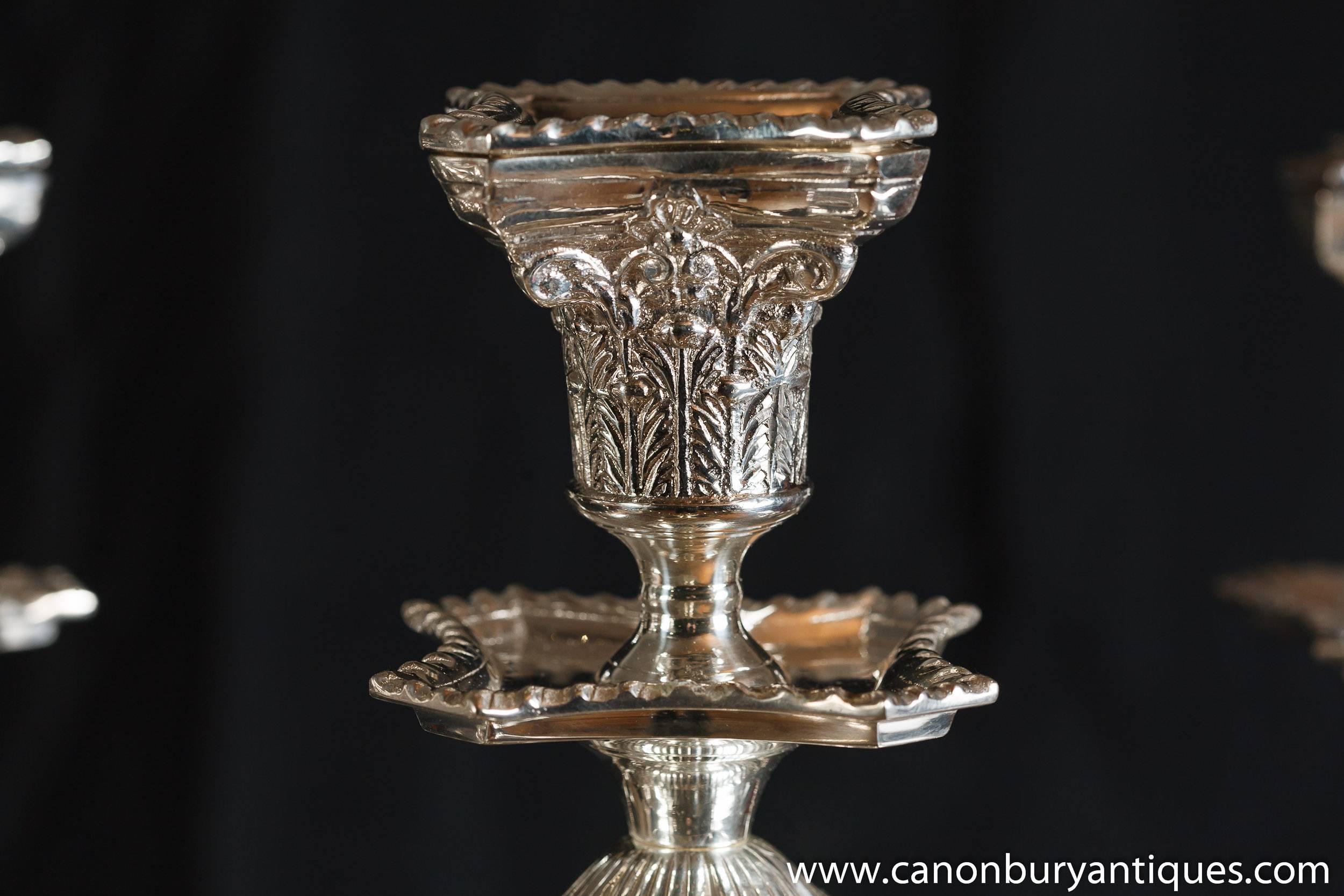 Regency Style Silver Plate Candelabras Doric Column Candles For Sale 5