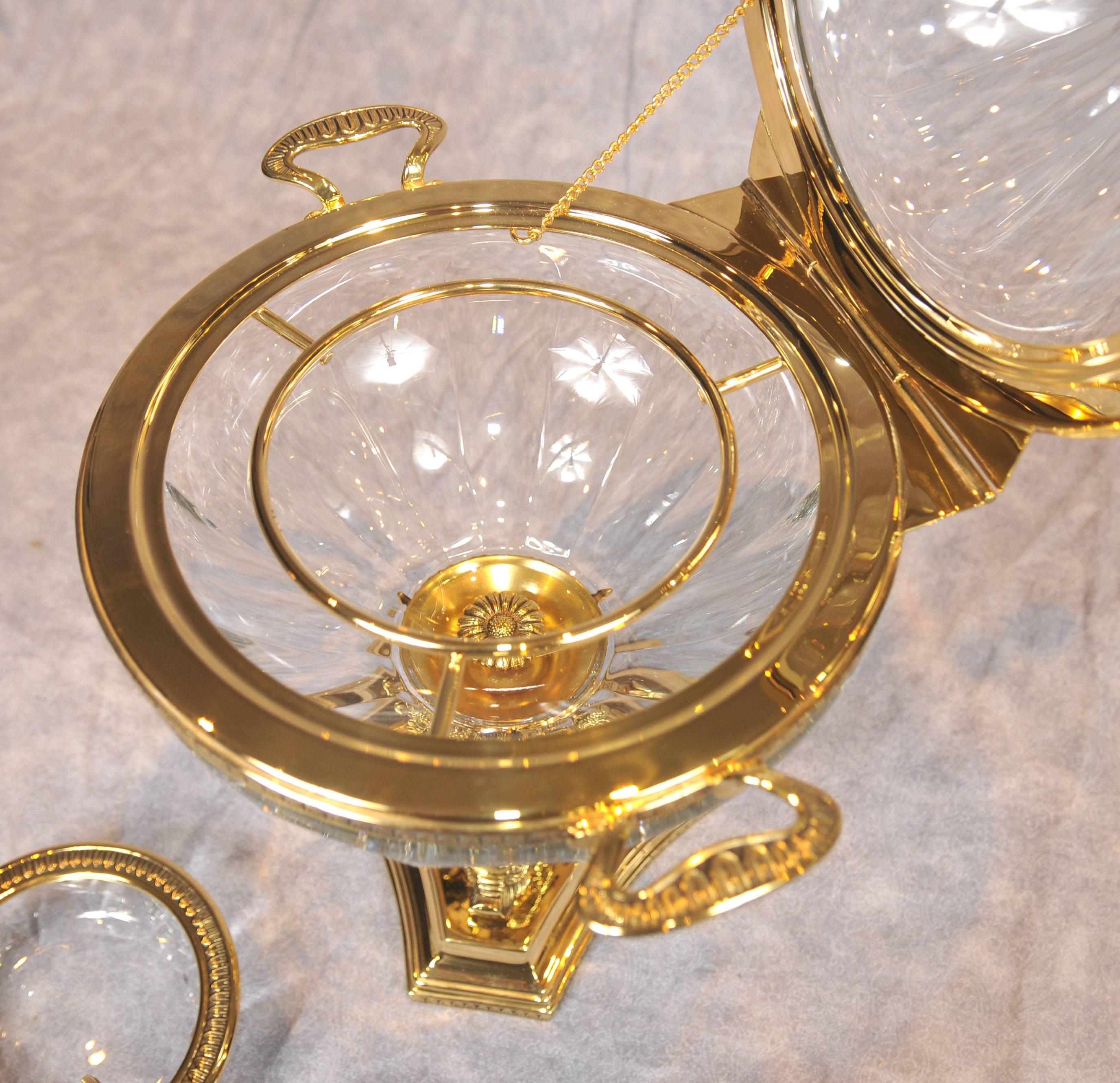 Pair of Russian Czar Alexander Style Caviar Server Bowls Glass Ormolu Serpent For Sale 1