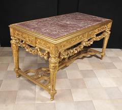 French Louis XVI Style Gilt Carved Console Table Furniture