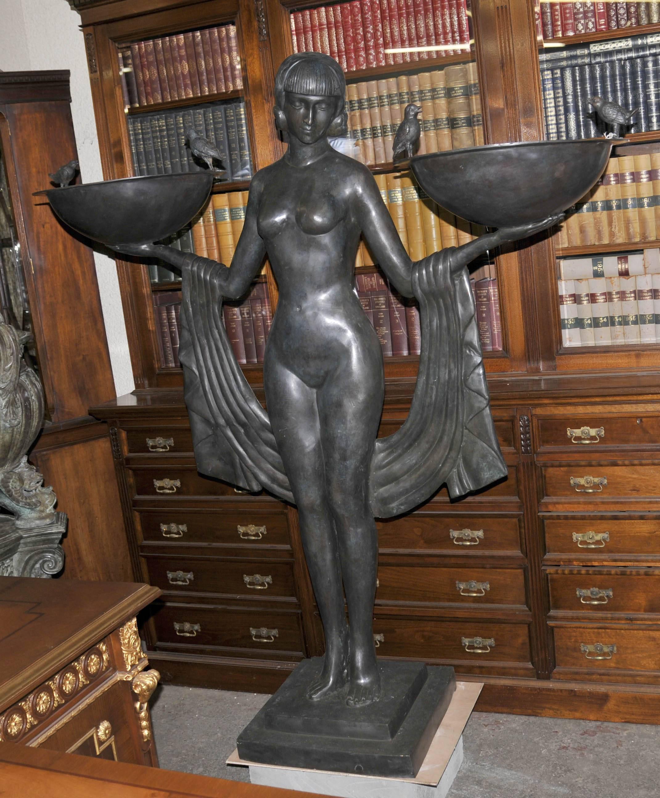 XL Art Deco Style Bronze Biba Girl Statue Odalisque Figurine For Sale 1