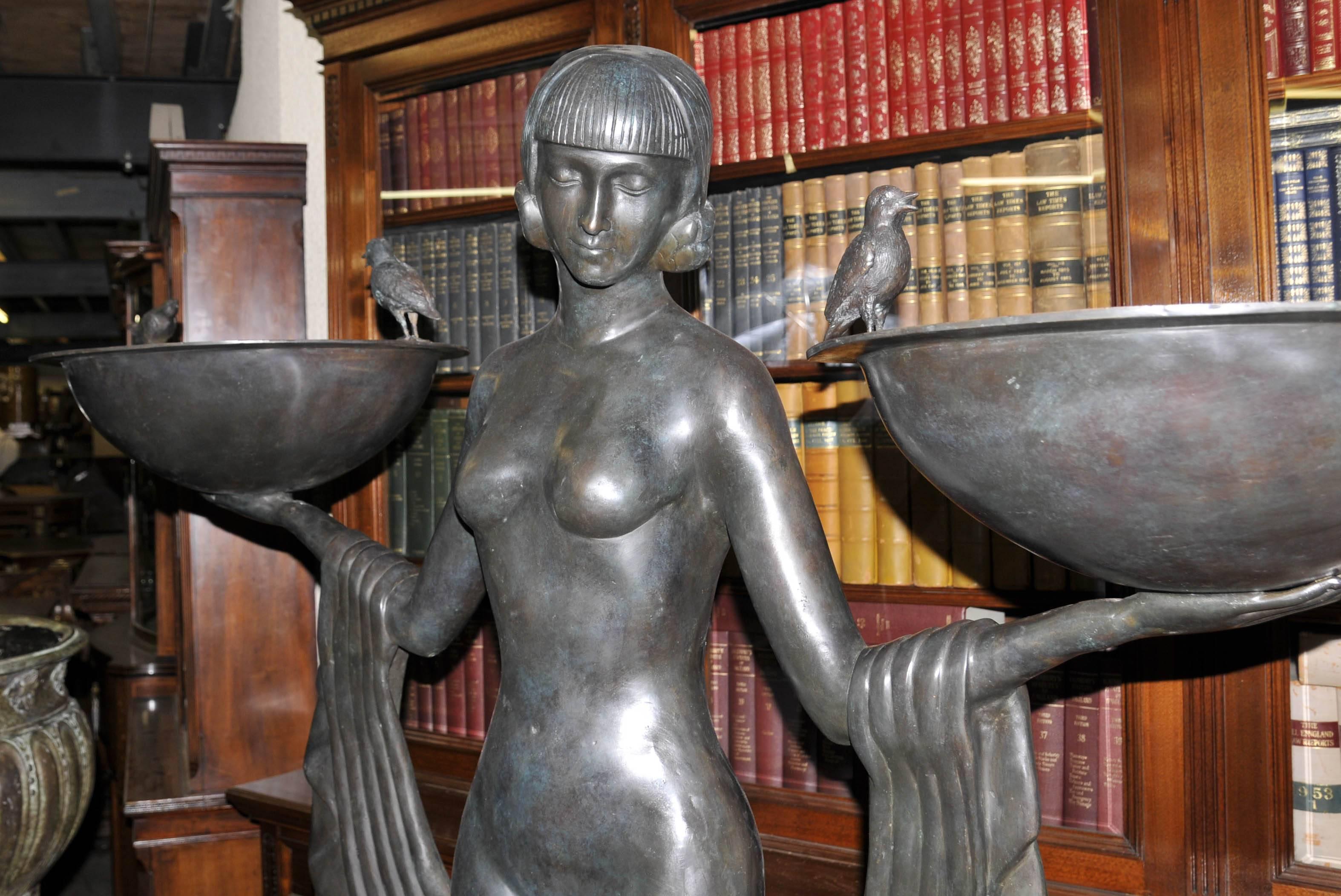 XL Art Deco Style Bronze Biba Girl Statue Odalisque Figurine For Sale 2