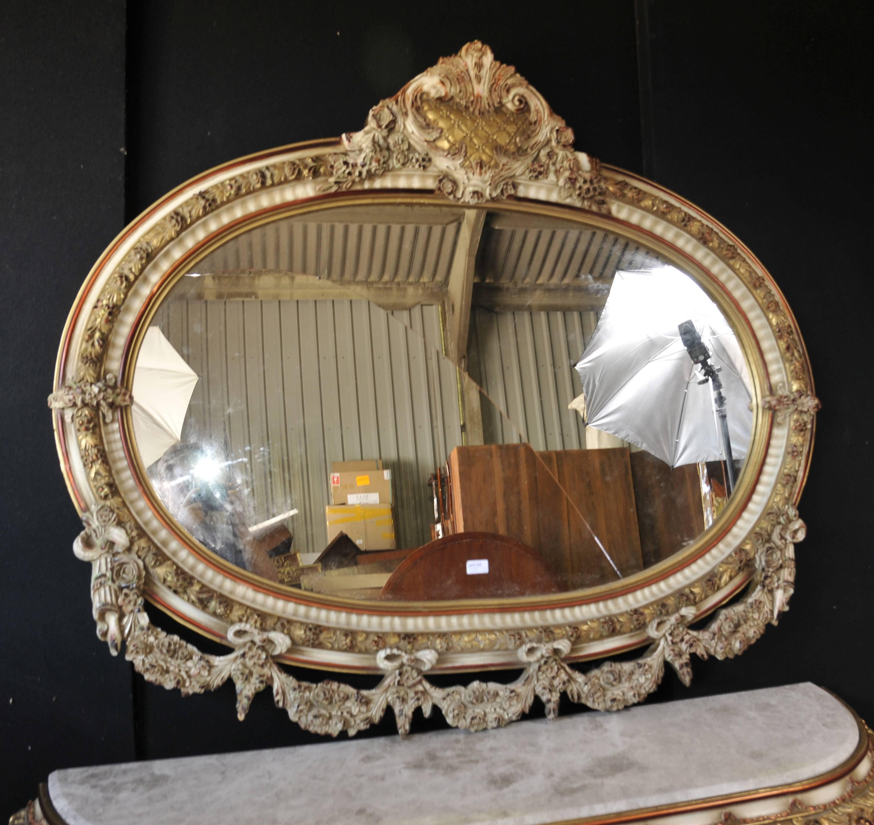 Louis XVI Style Painted Console Table and Mirror Set Rococo Furniture In Good Condition For Sale In Potters Bar, Herts