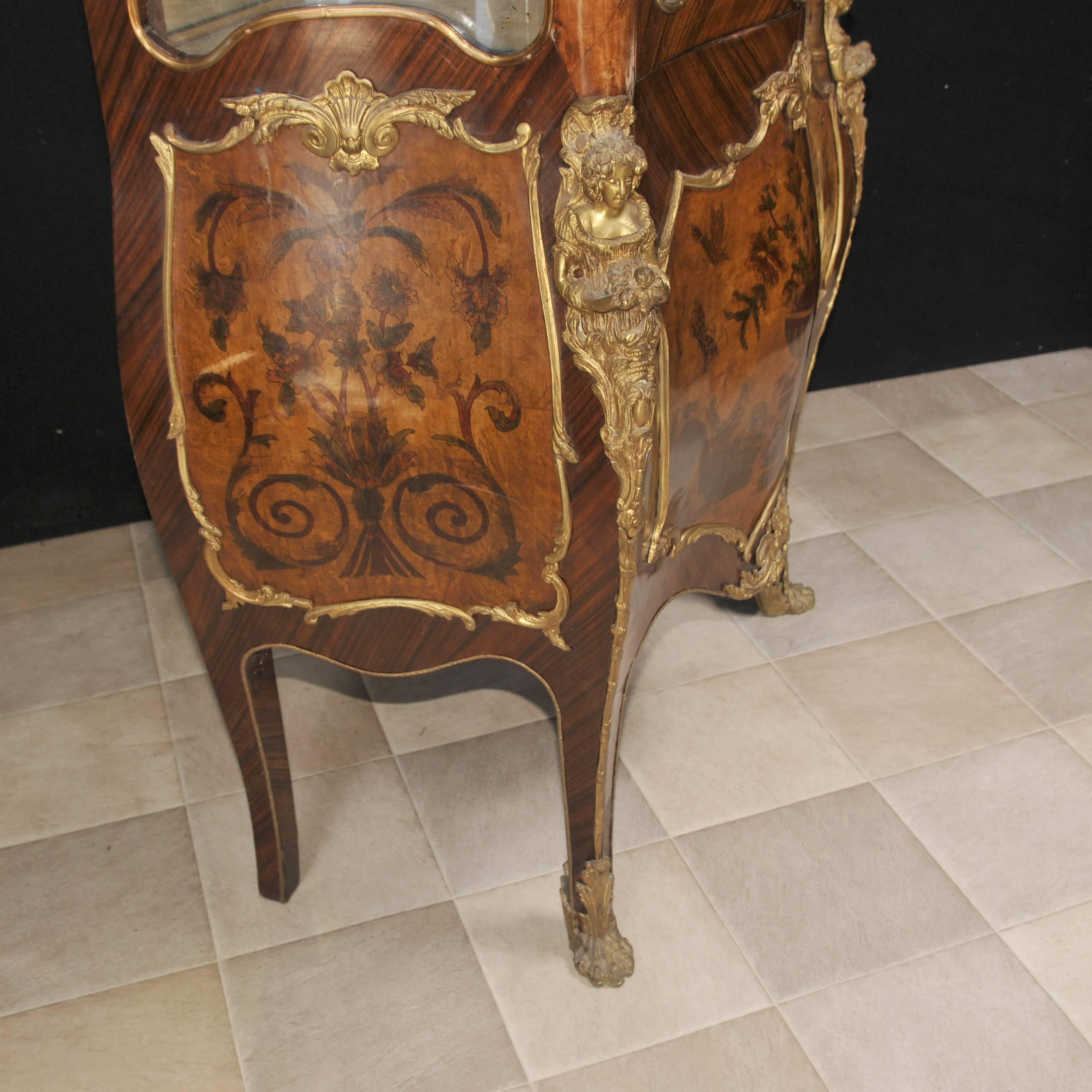 Antique French Empire Glass Display Cabinet Bijouterie Marquetry Inlay, 1900 For Sale 1