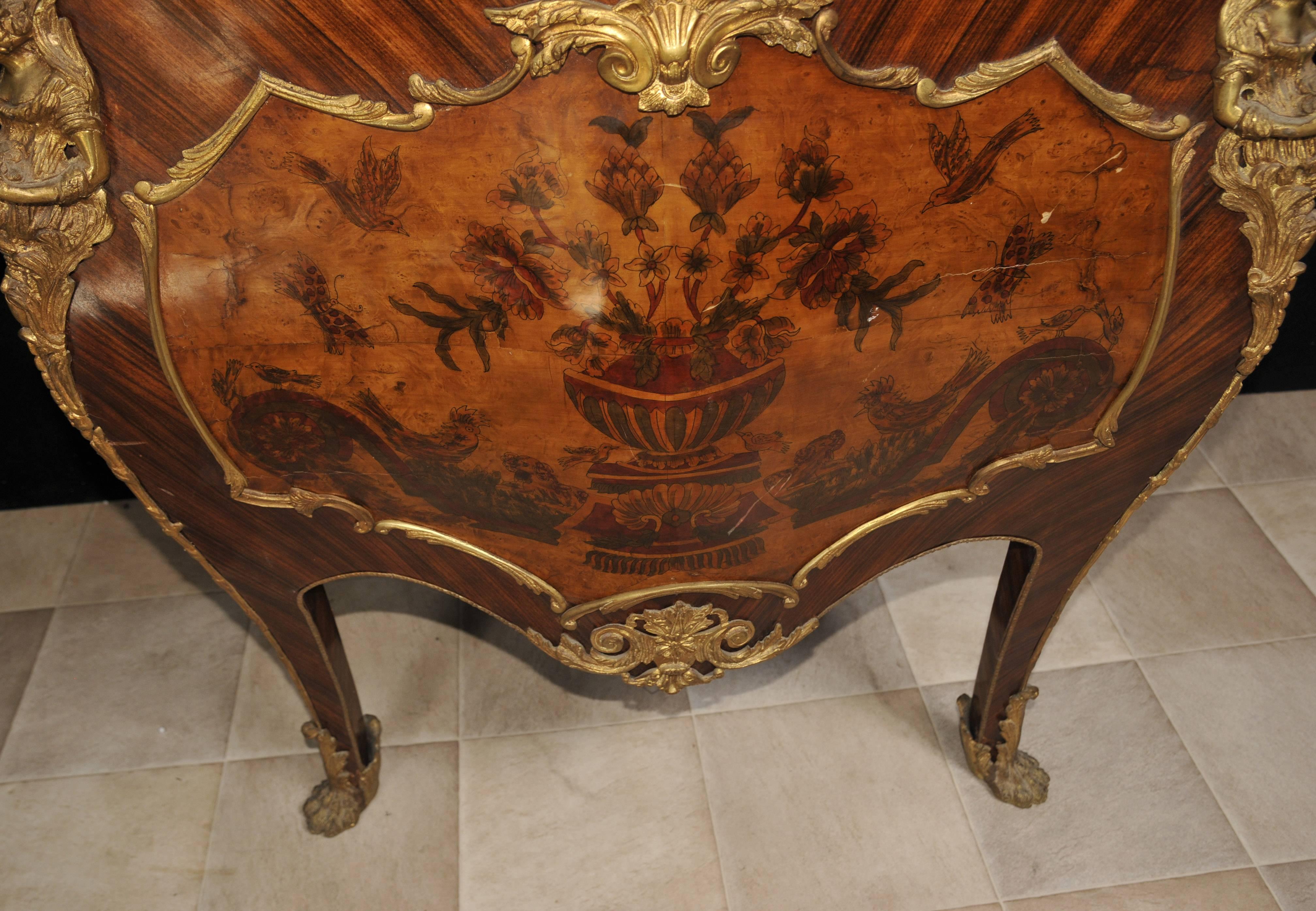 Antique French Empire Glass Display Cabinet Bijouterie Marquetry Inlay, 1900 For Sale 3