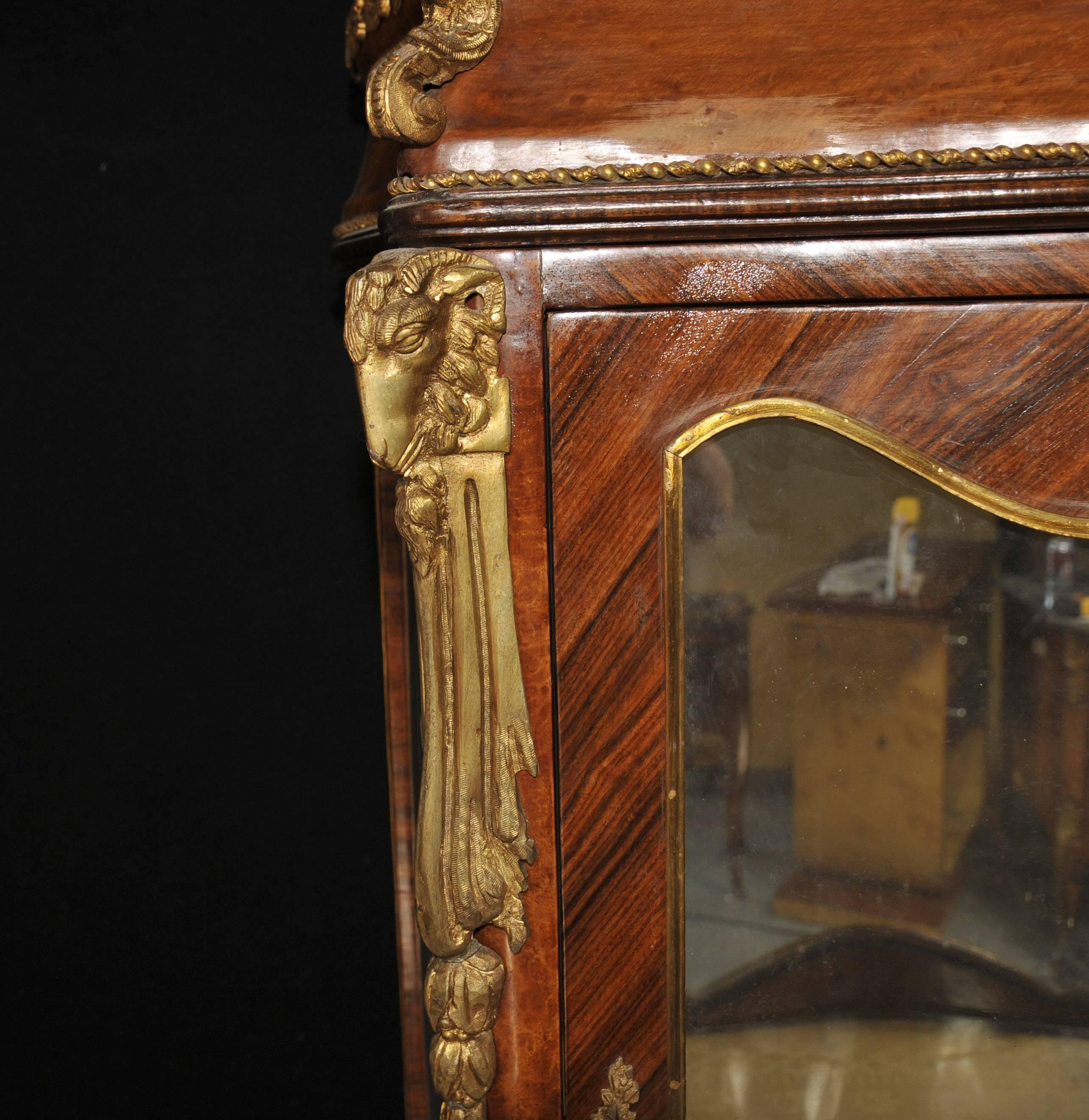 Antique French Empire Glass Display Cabinet Bijouterie Marquetry Inlay, 1900 For Sale 4