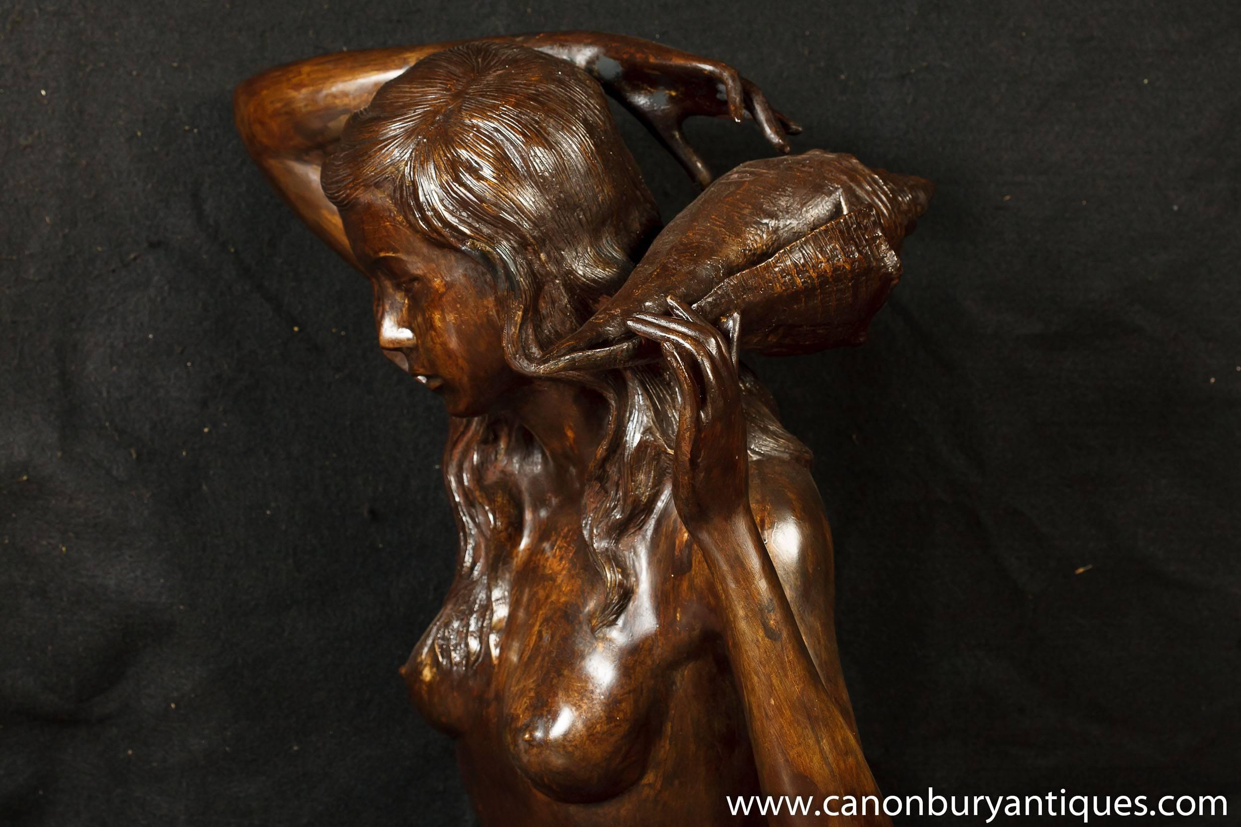 Bronze Mermaid Fountain Garden Statue Siren Female Figurine In Good Condition For Sale In Potters Bar, Herts