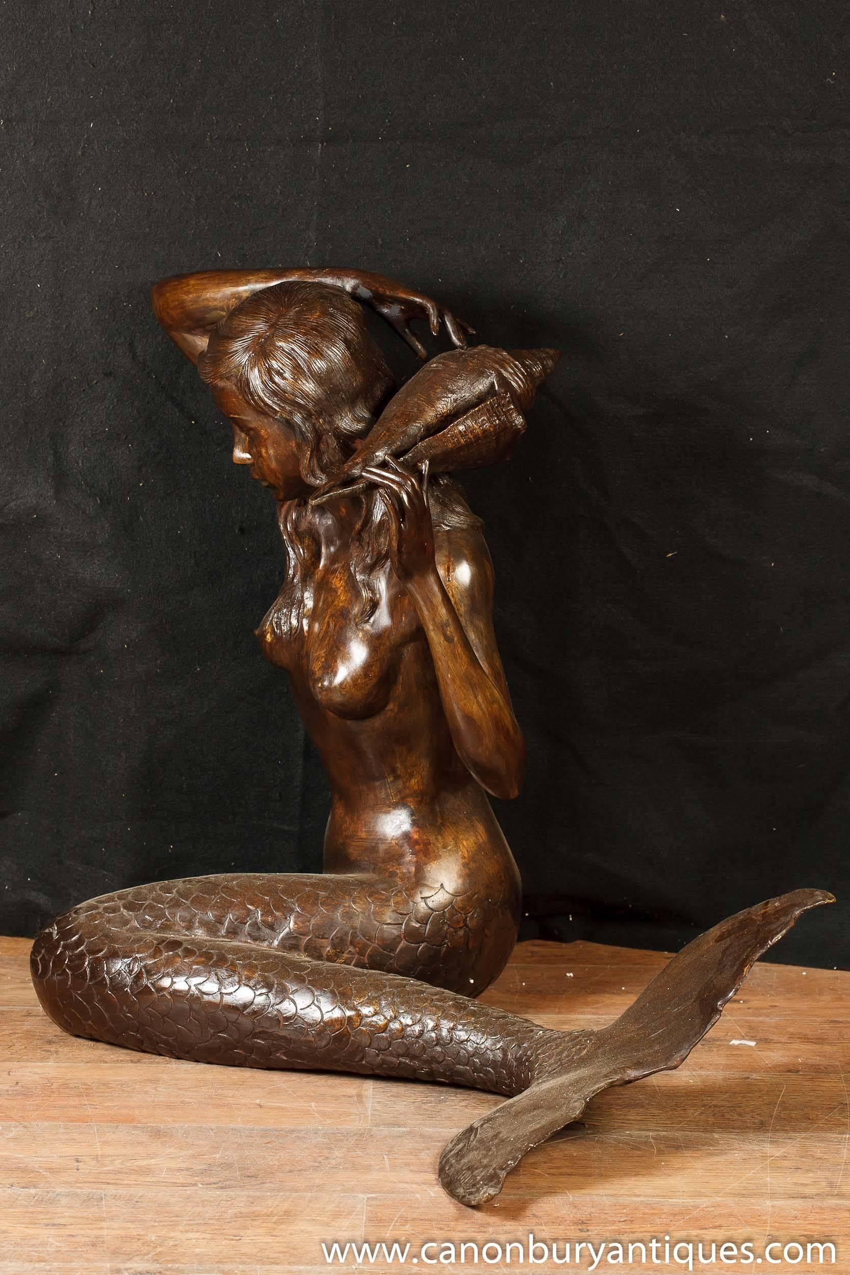 Bronze Mermaid Fountain Garden Statue Siren Female Figurine For Sale 1