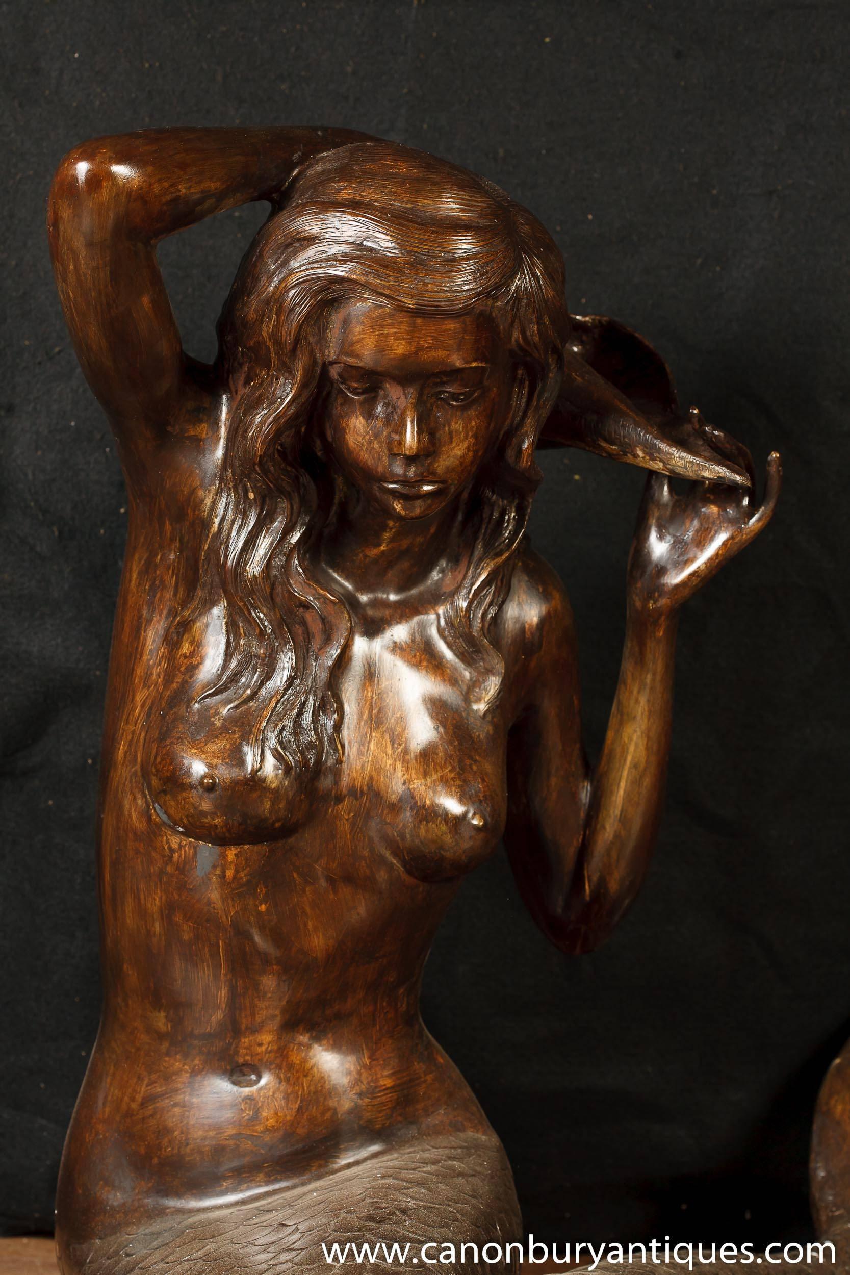 Bronze Mermaid Fountain Garden Statue Siren Female Figurine For Sale 2