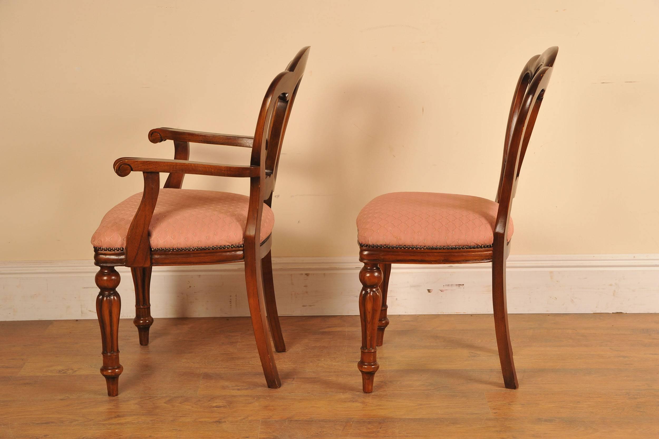 Come view this for yourself in our Herts showroom.
Classic set of six English Victorian style balloon back chairs.
Set consists of two armchairs and four side chairs.
Handcrafted from mahogany this gorgeous set are offered in great