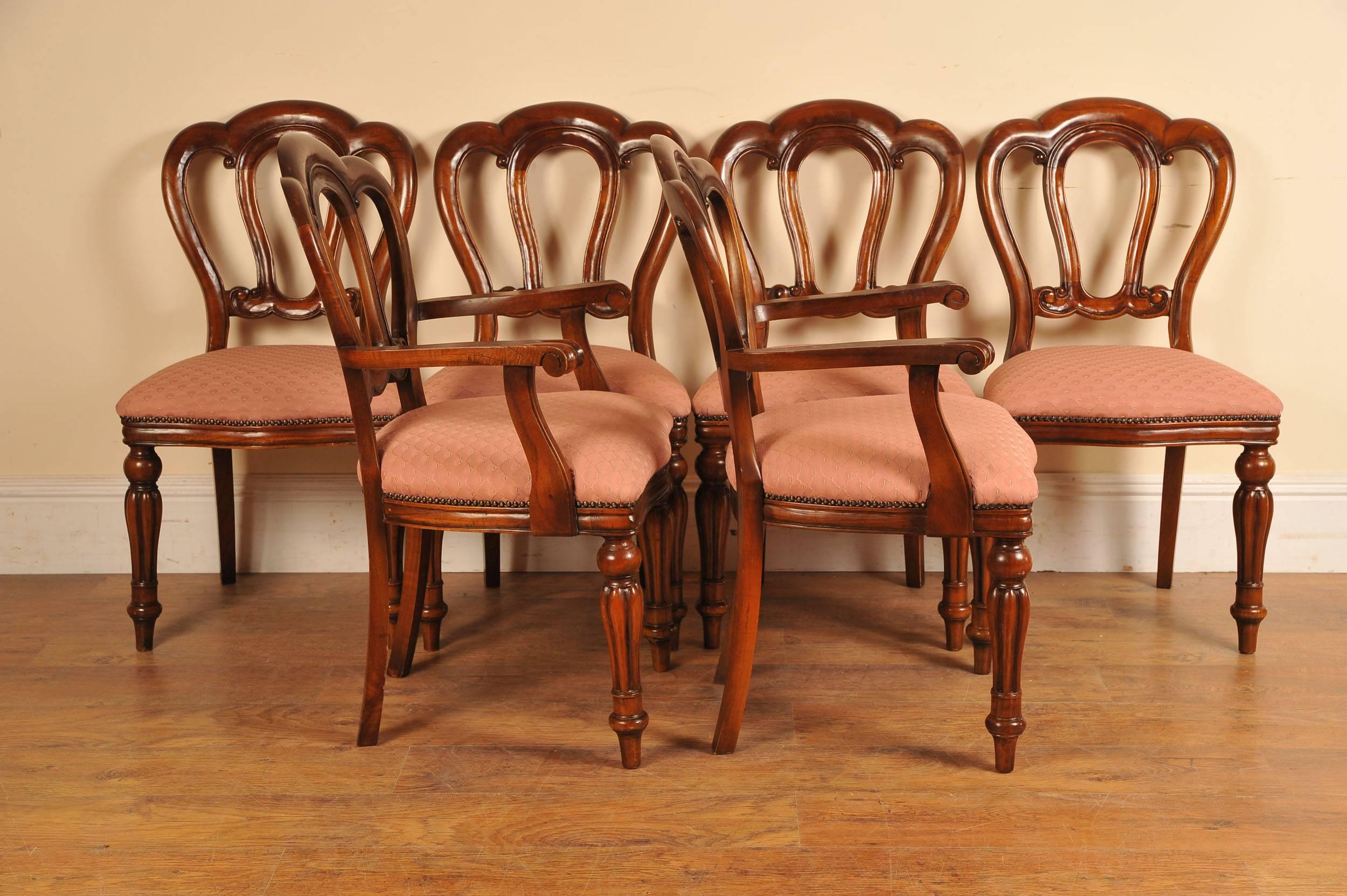 Six Victorian Style Dining Chairs Admiralty Mahogany Balloon Back For Sale 3
