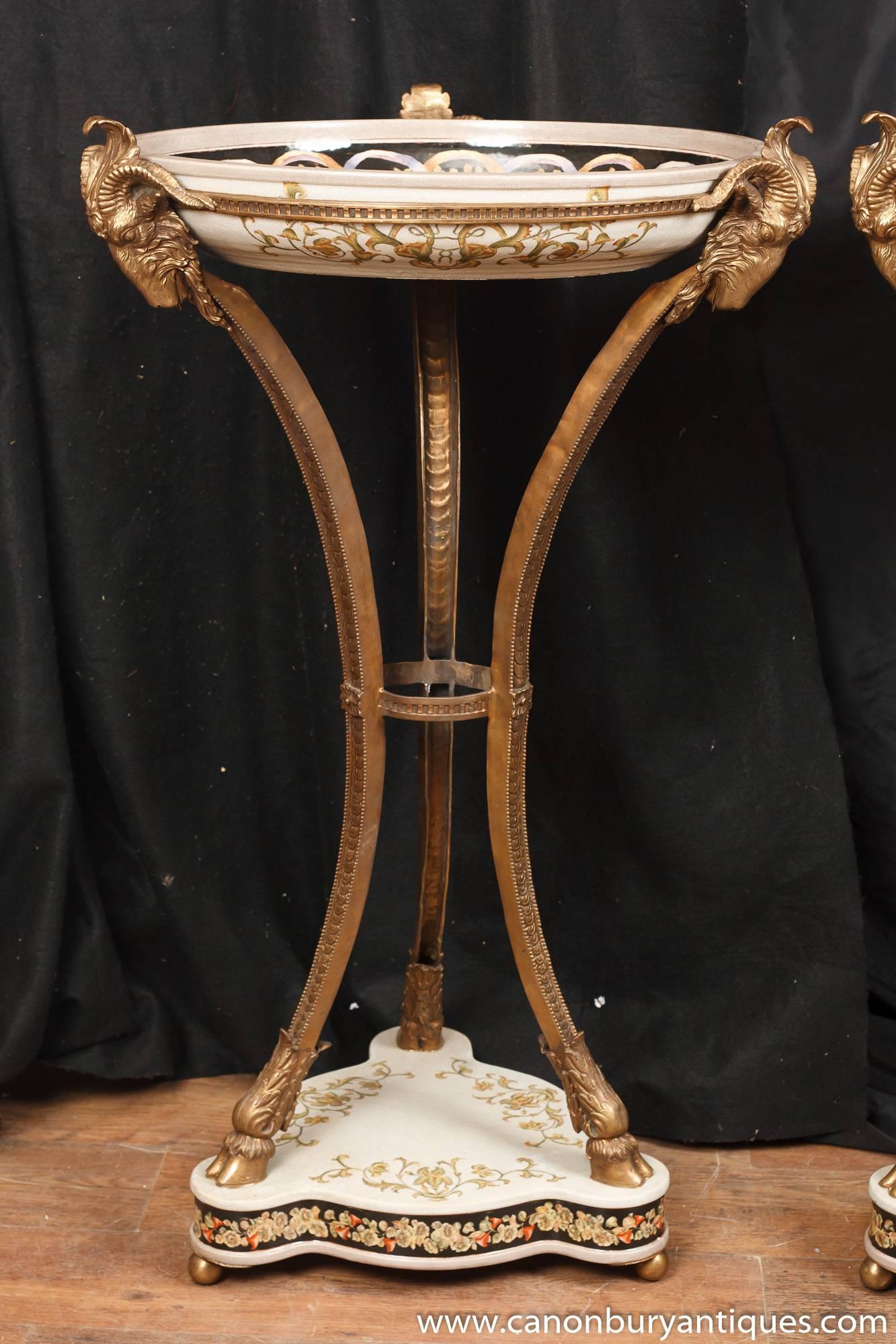 Contemporary French Empire Style Ormolu Porcelain Torcheres Plant Stands Jardineres For Sale