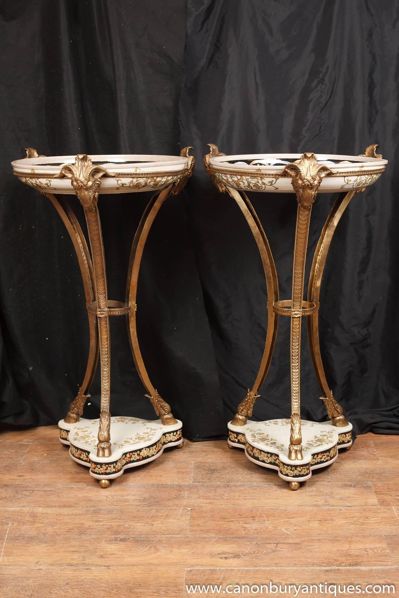 French Empire Style Ormolu Porcelain Torcheres Plant Stands Jardineres For Sale 3