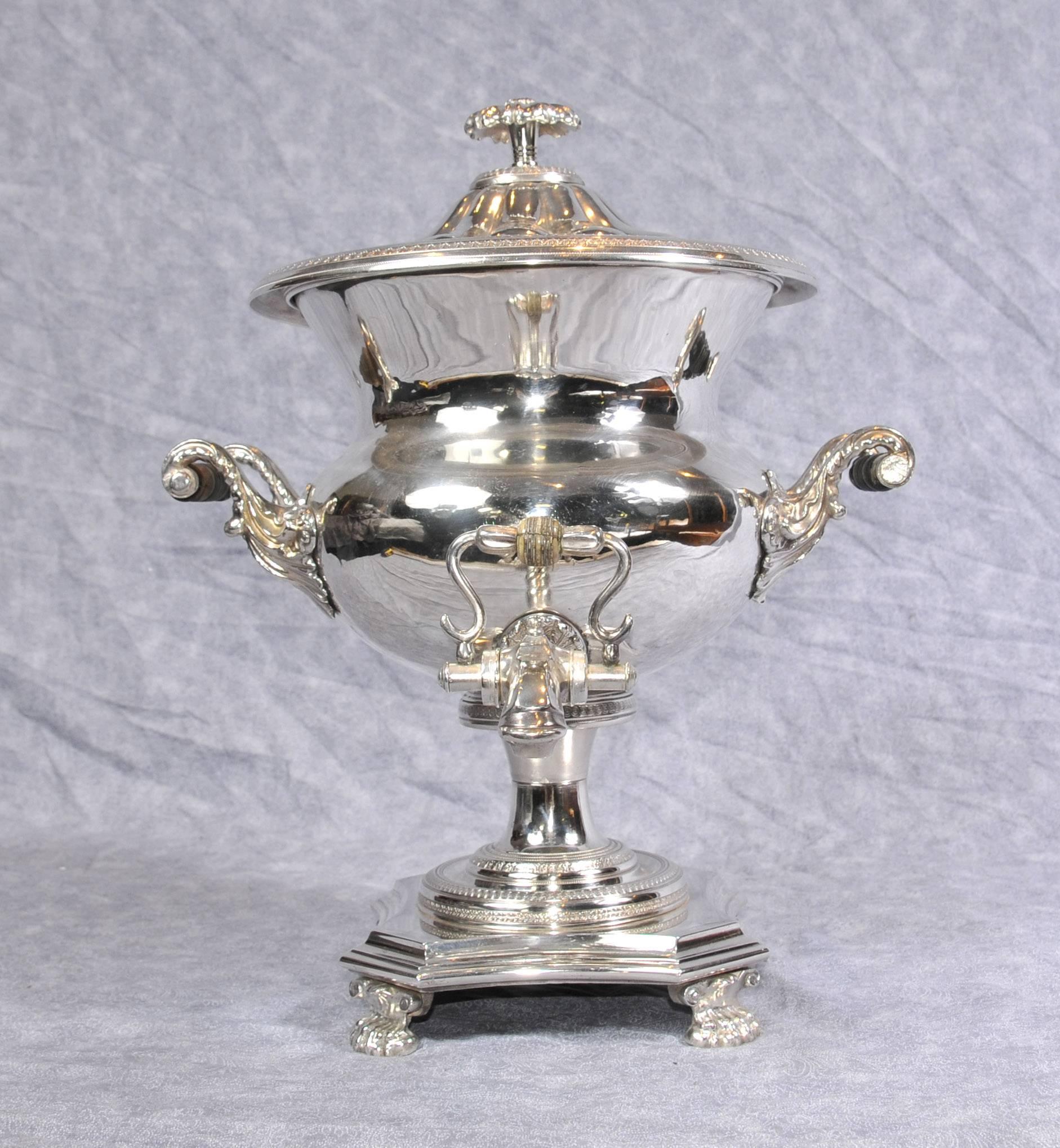 Victorian Antique English Silver Plate Samovar Tea Coffee Urn Sheffield Silver Plate For Sale