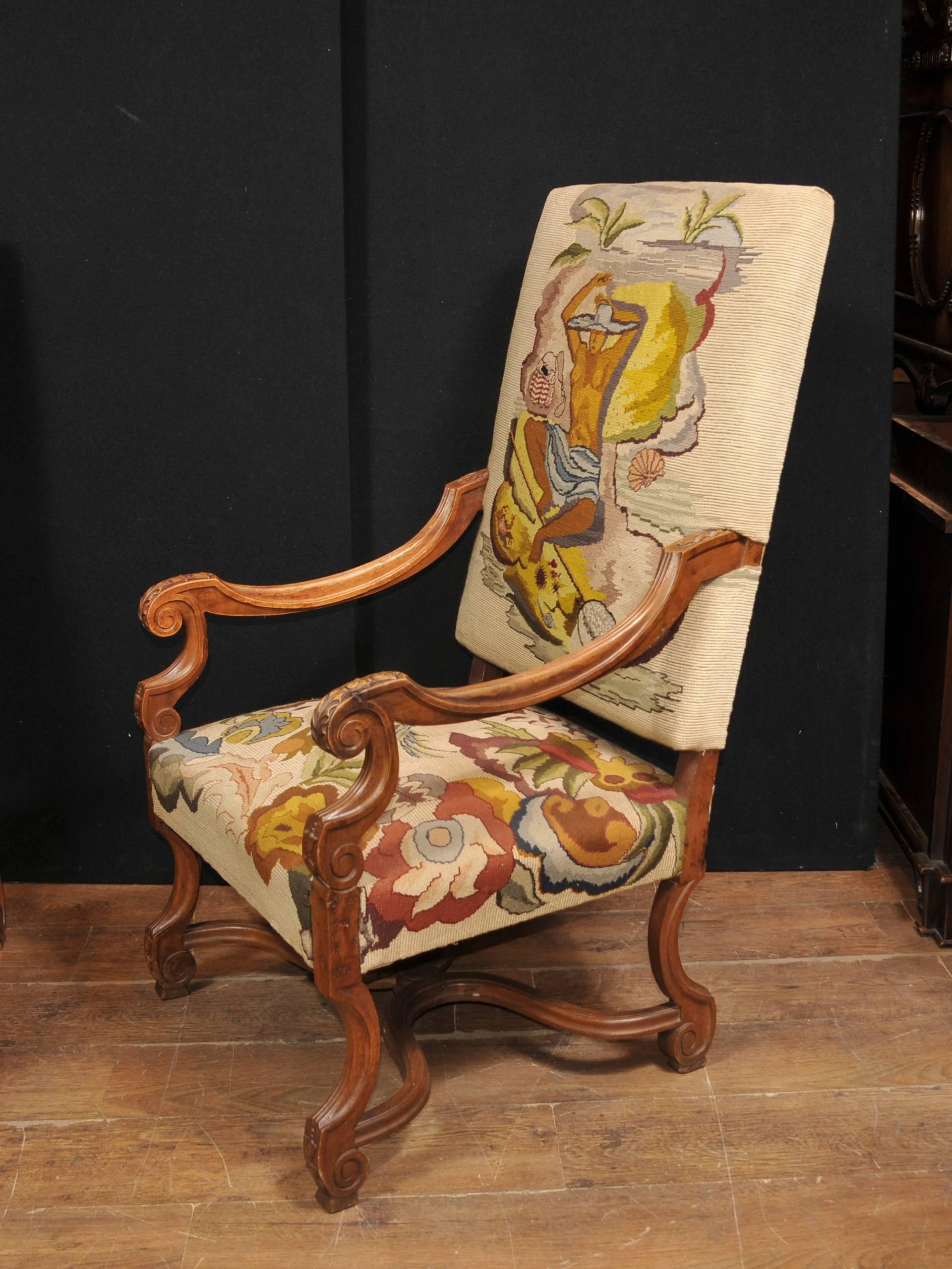 Mid-20th Century Pair of French Antique Oak Armchairs Nude Handwoven Upholstery Tropical Nouveau