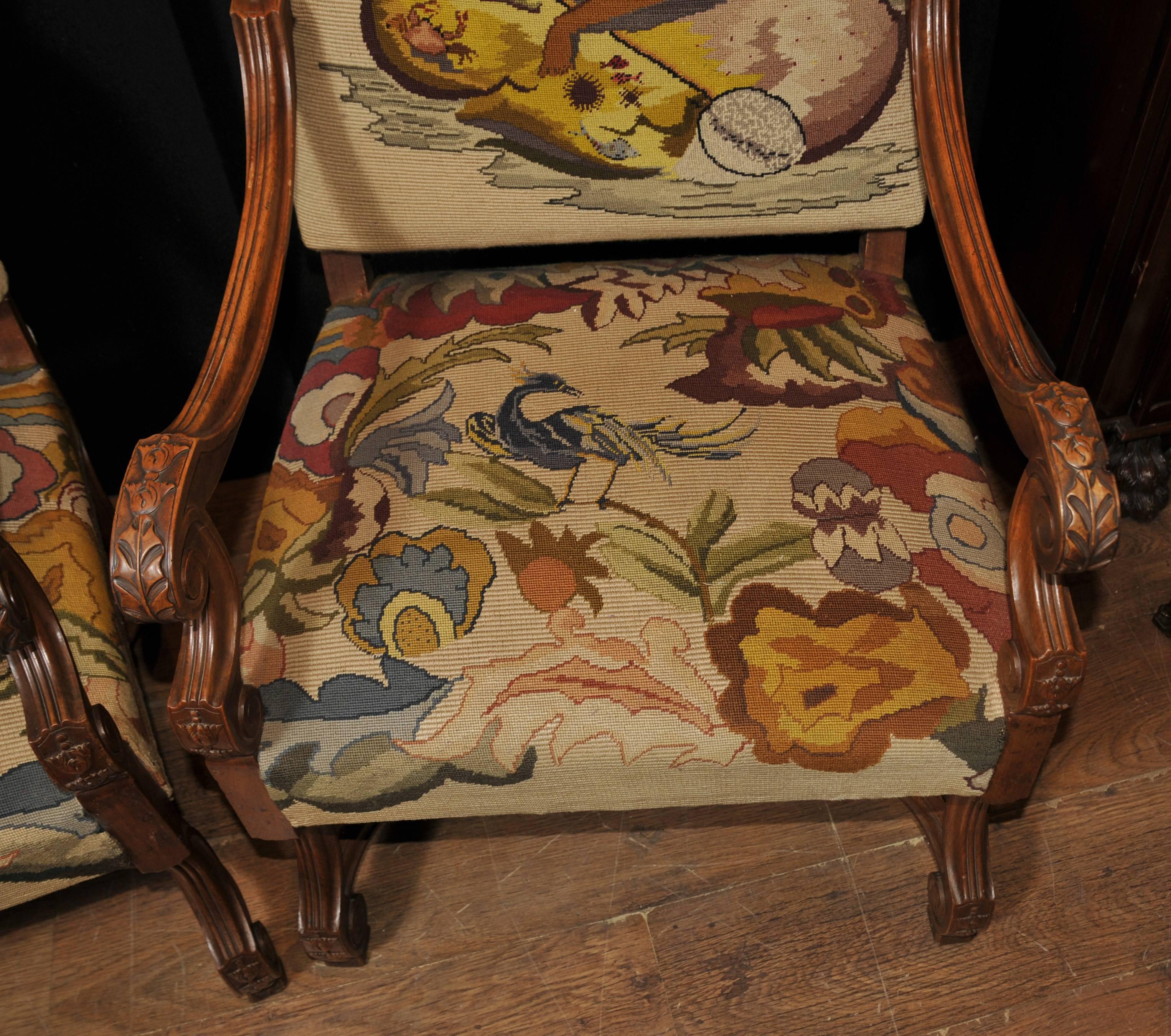 Pair of French Antique Oak Armchairs Nude Handwoven Upholstery Tropical Nouveau 1