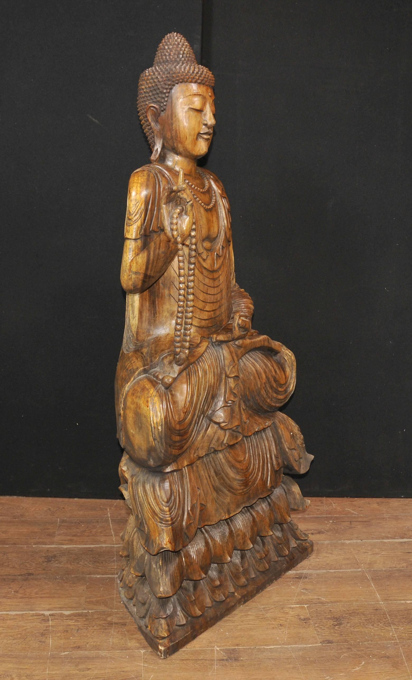 Large Hand-Carved Tibetan Buddha Statue Buddhism Tibet In Good Condition For Sale In Potters Bar, Herts