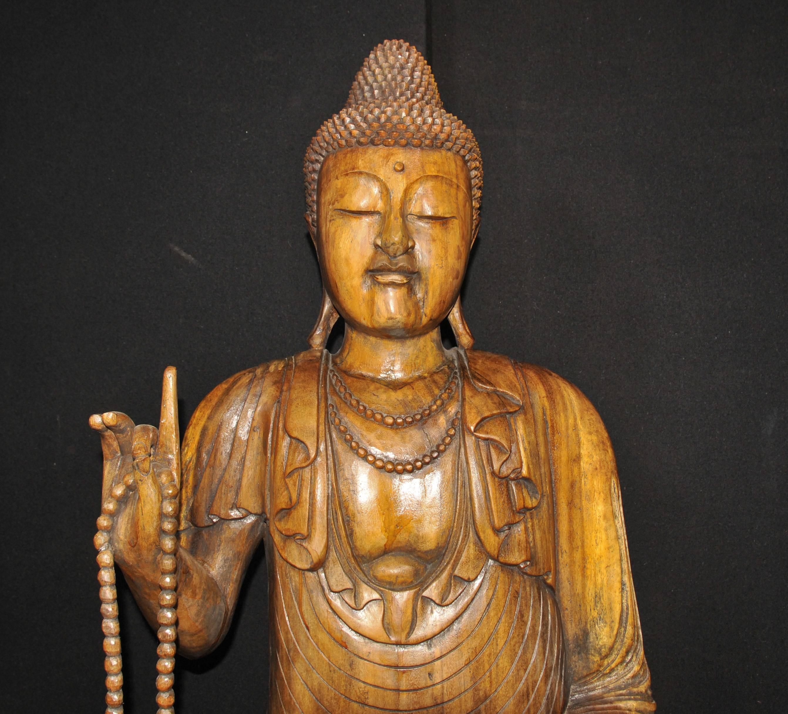 Late 20th Century Large Hand-Carved Tibetan Buddha Statue Buddhism Tibet For Sale