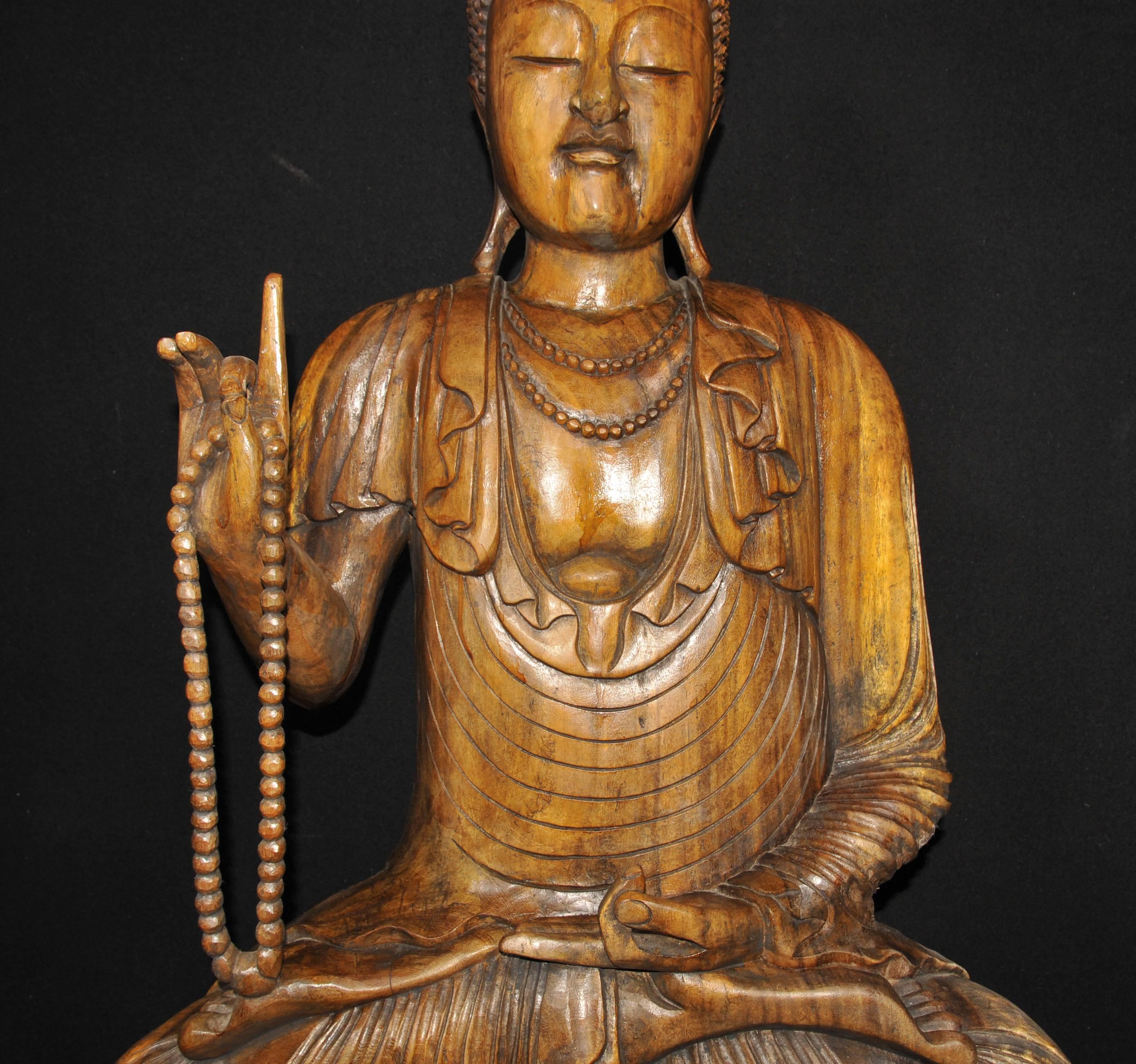 Large Hand-Carved Tibetan Buddha Statue Buddhism Tibet For Sale 2